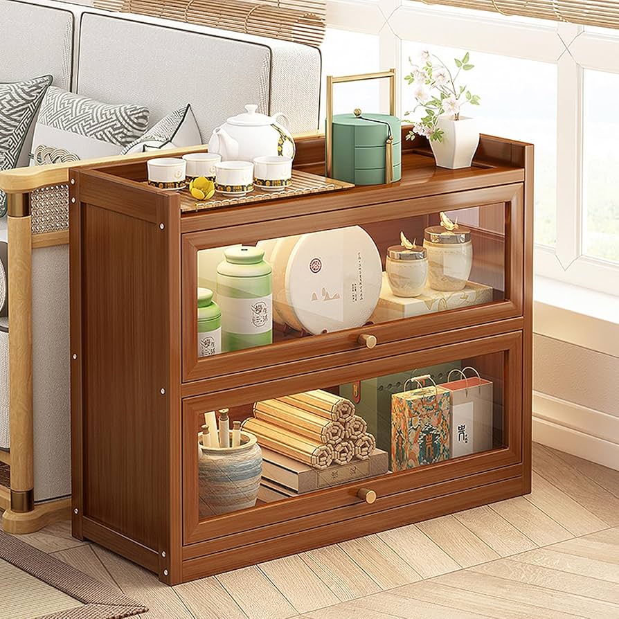 Amazon｜TRAGLO 竹製 食器棚 2ドア サイドボード キッチン収納棚