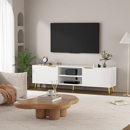 Miniatura 5 de Betterhood Soporte de TV para TV de más de 65 pulgadas, consola de TV moderna para sala de estar, dormitorio, centro de entretenimiento de madera