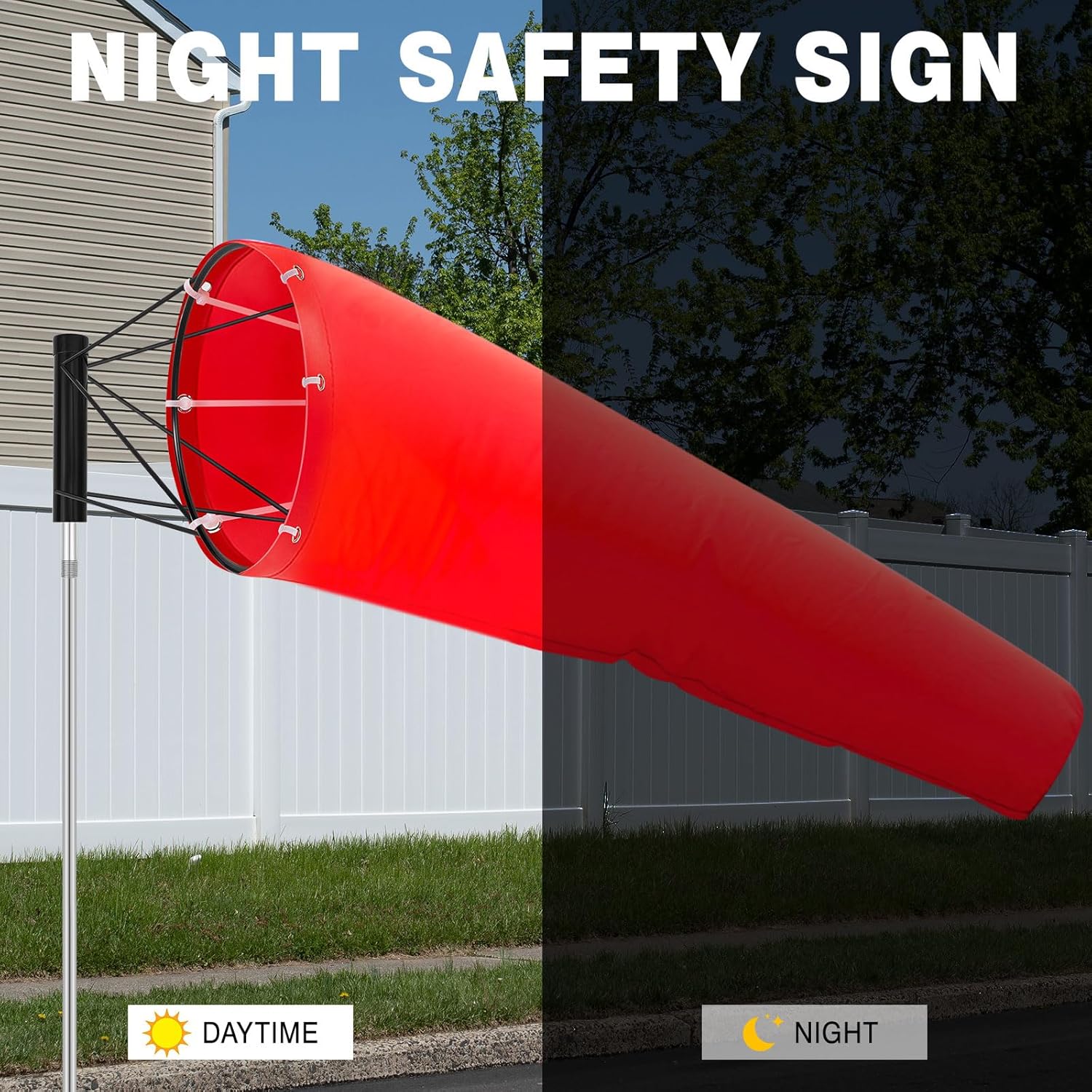 1 Set 18" X 60" Airport Windsock Heavy Duty and 8" Ball Bearing Frame, Waterproof, UV Fade Resistant, Wind Socks for Outside, Airport, Industrial, No Pole Included(Red)