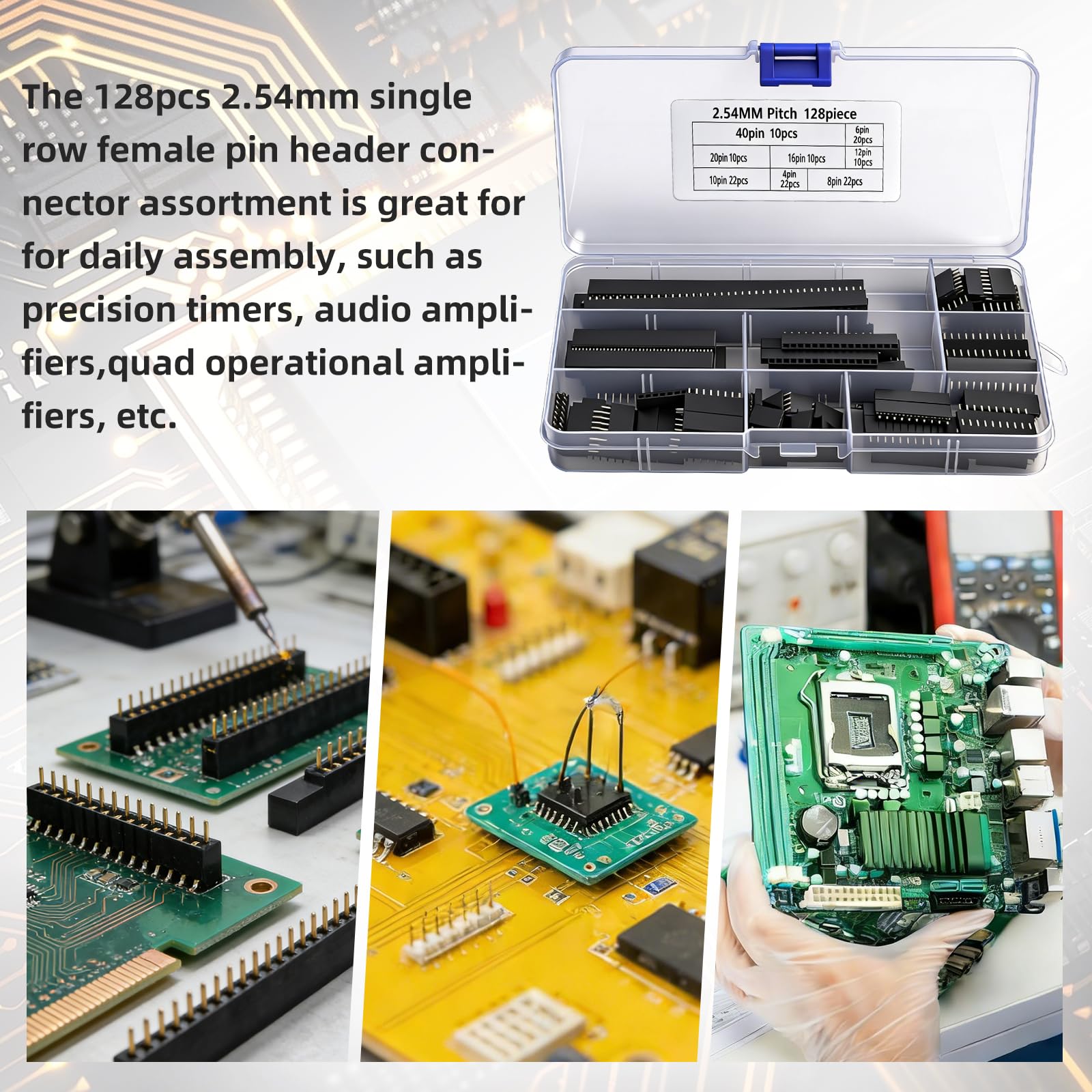 128 szt. Złącza PCB 2,54 mm Asortyment prosty pojedynczy rząd karta żeńska układana w stos pojedynczy rząd pinów długość 11 mm (4/6/8/10/12/16/20/40 pinów)