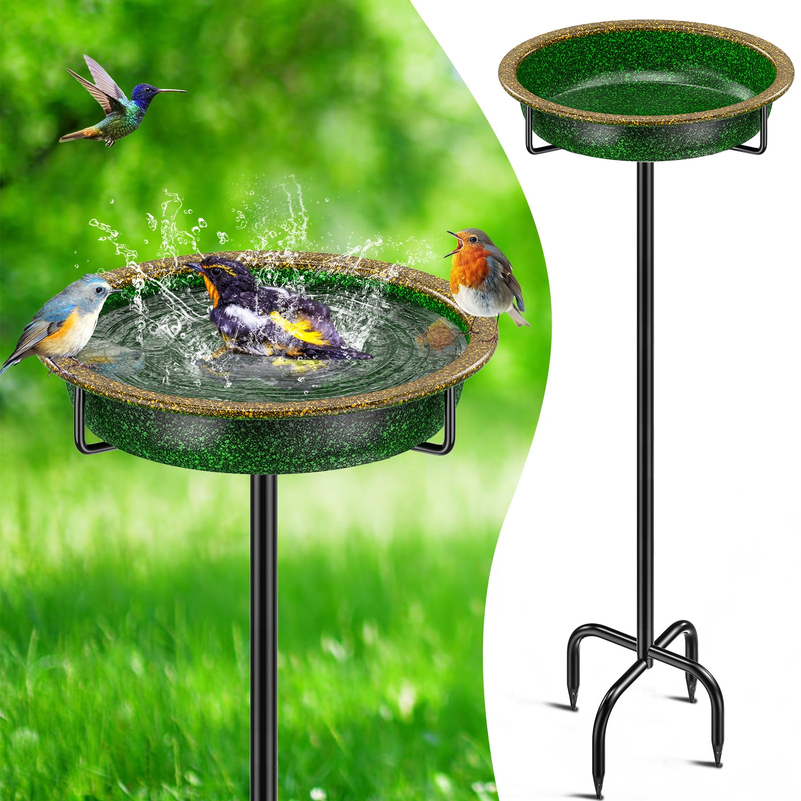 Baño de metal para pájaros de 38 pulgadas para exteriores, bañeras de pájaros y comedero de pájaros, decoración desmontable, comedero de spa para exteriores, jardín, patio, césped, 4 pies