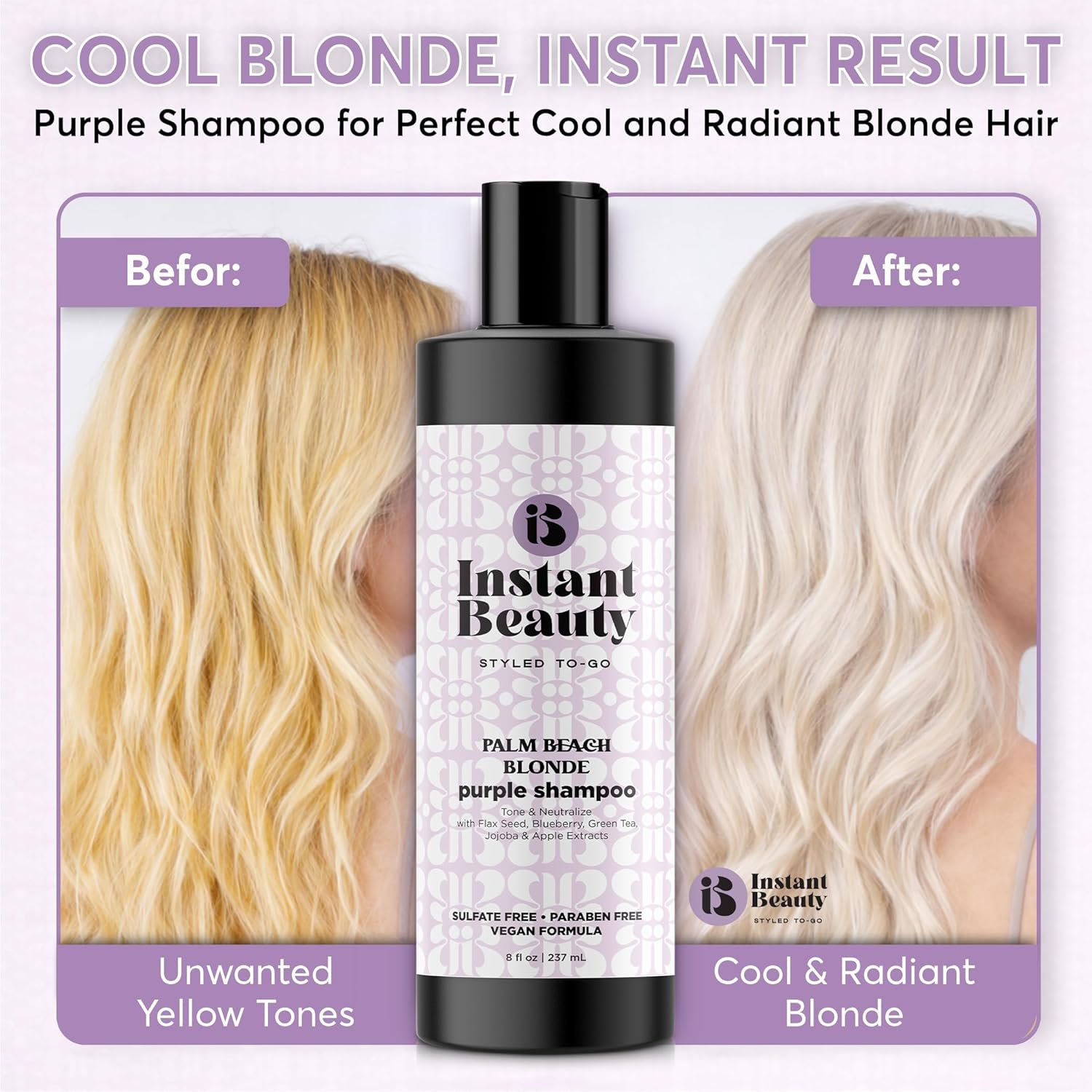 Palm Bleach Blonde Purple Shampoo, Sulfate-Free, Color Depositing for Blonde and Gray Hair