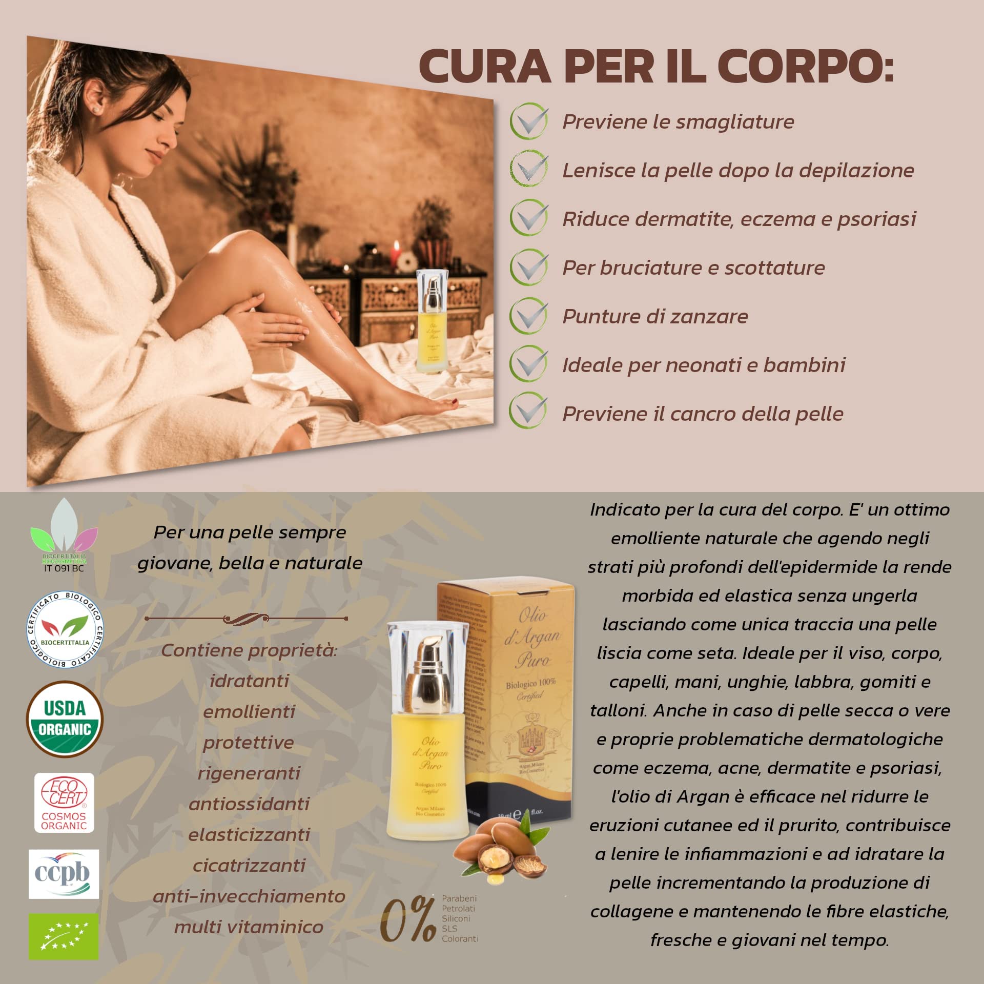 Olio di Argan Puro 100% Biologico Certificato - Idratante Naturale Anti-invecchiamento per la pelle, viso, corpo e capelli Ricco di Proprietà nutrienti, rigeneranti e ristrutturanti (500 ml)