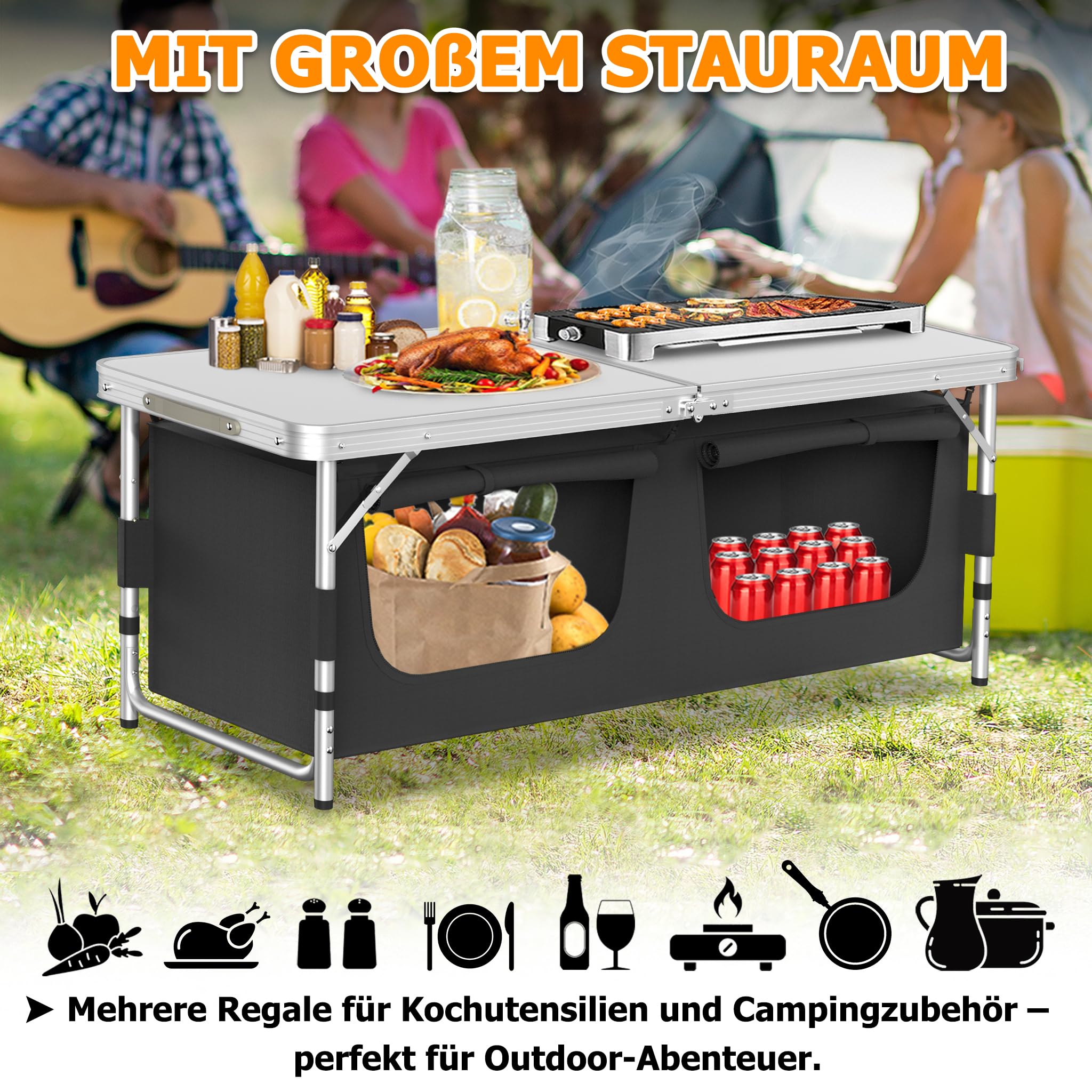 YRHome Campingküche Outdoor Camping Küche Campingschrank Reiseküche mit Aluminiumgestell Tragetasche Küchenbox Faltschrank Zeltschrank Stoffschrank faltbar Windschutz Modelle wählbar