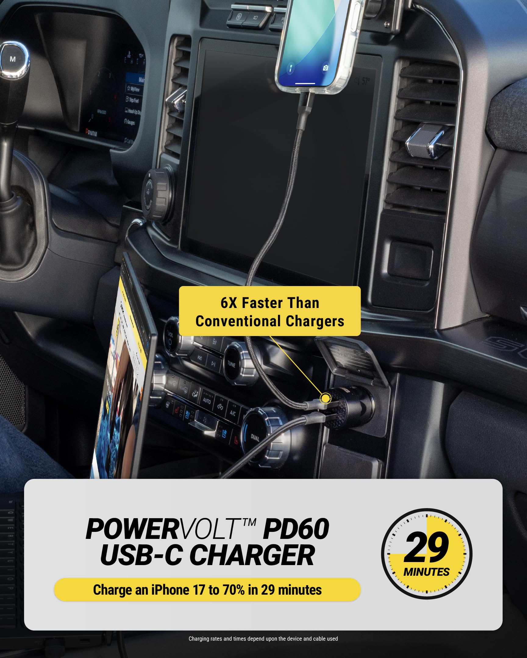 Scosche Cargador de coche USB-C de 60 W, 30 W + 30 W de carga rápida, adaptador de cargador de coche USB-C para cargar múltiples dispositivos, compatible con iPhone Air, iPhone 17/16/15, Galaxy S26