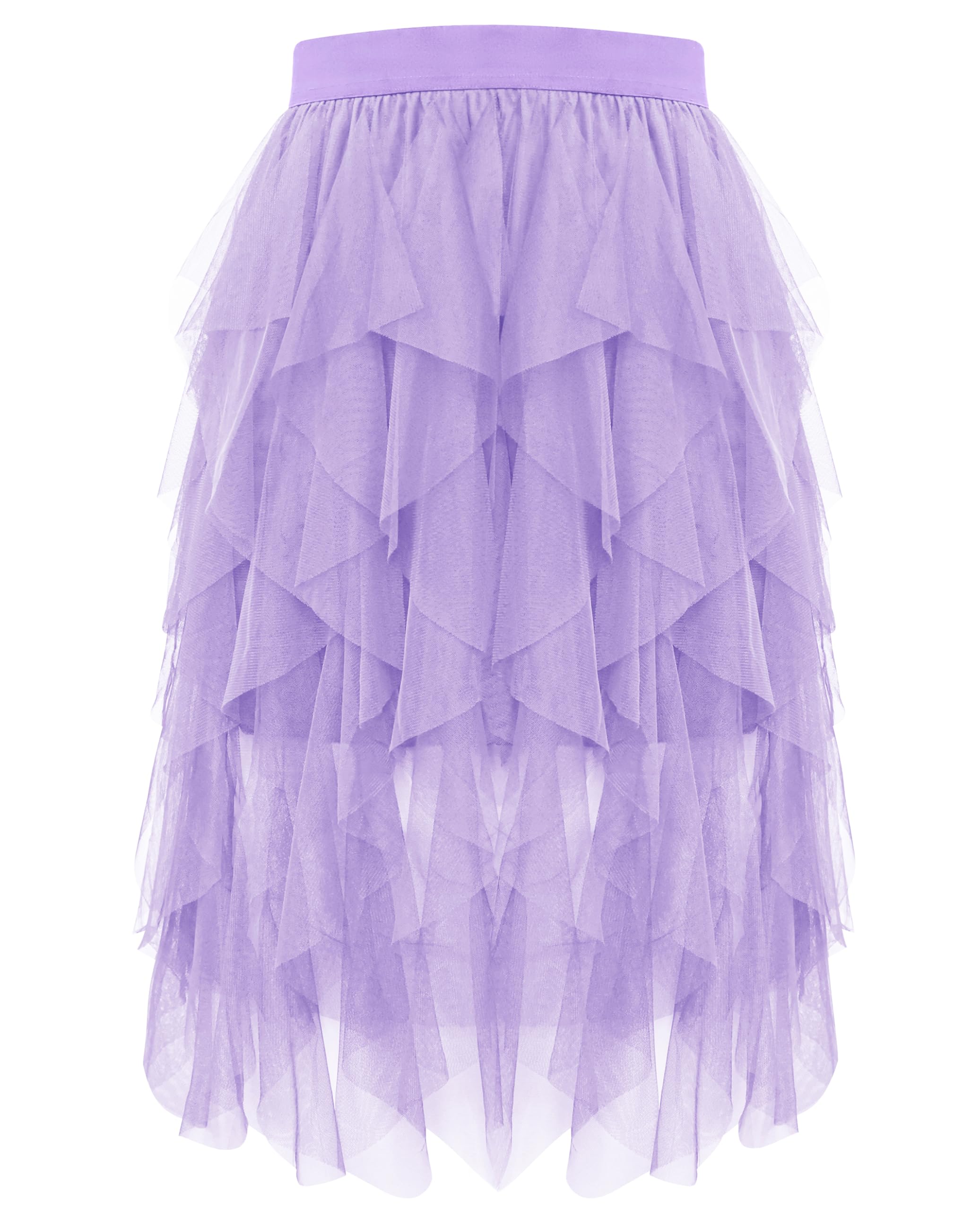 Wikoan Women's Tulle Skirt, High Waist Multilayer Mesh Irregular A-line Midi Skirt Tutu Skirts for Wedding Party Halloween Christmas Daily,Light Purple,S/M