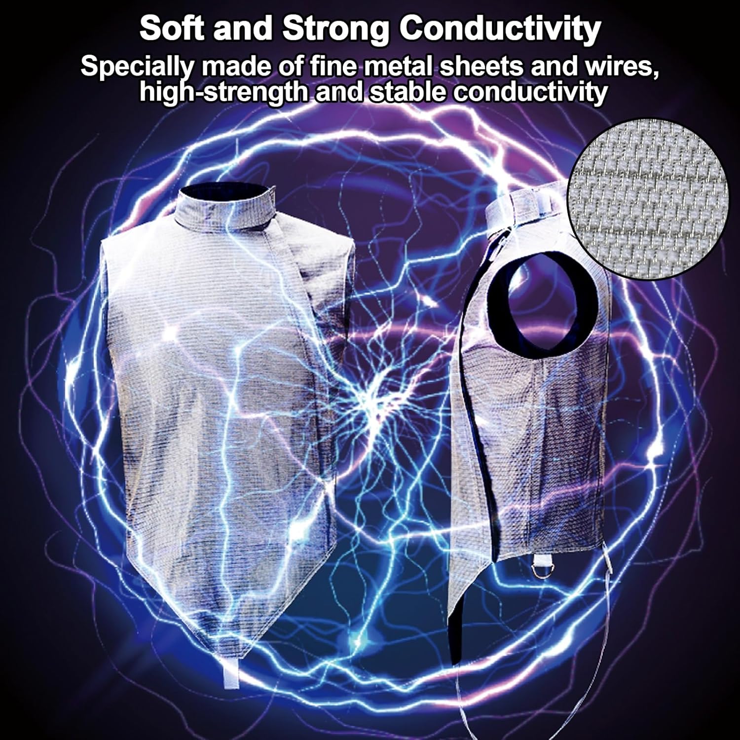 Washable Fencing Metallic Vest, Metal Jacket, Dense Metal Panels, for Right Hand Fencers, Adhesive and Zippered Design