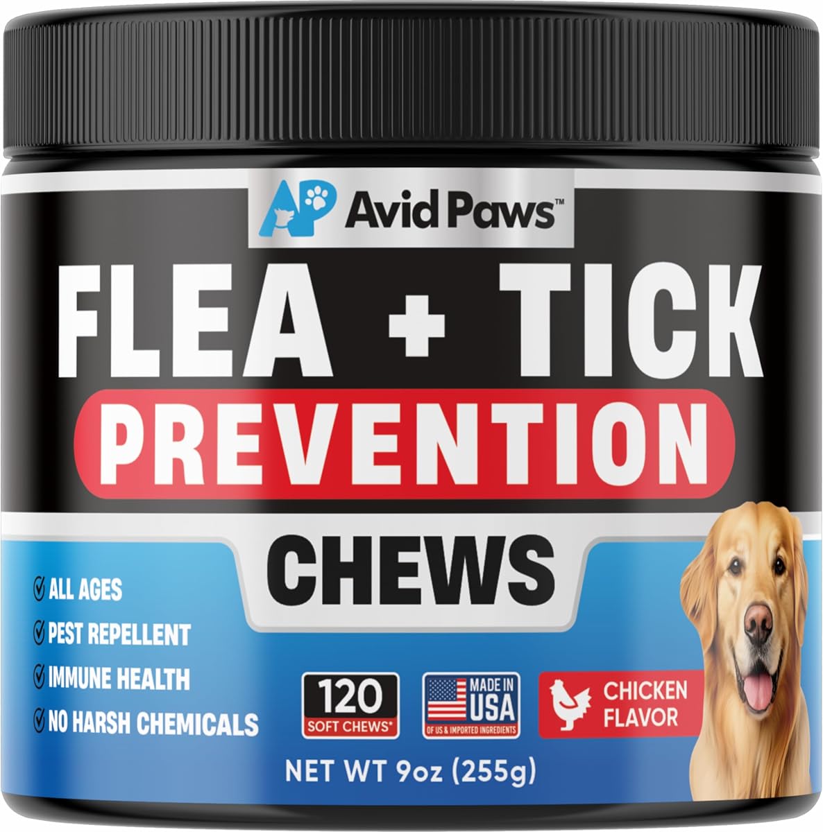 Prevención natural de pulgas y garrapatas para perros - Tratamiento de pulgas y garrapatas para perros masticable - Tratamiento seguro contra pulgas para perros de todas las razas y edades - Masticables contra pulgas para perros - Pastillas antipulgas para perros para el control de pulgas y garrapatas