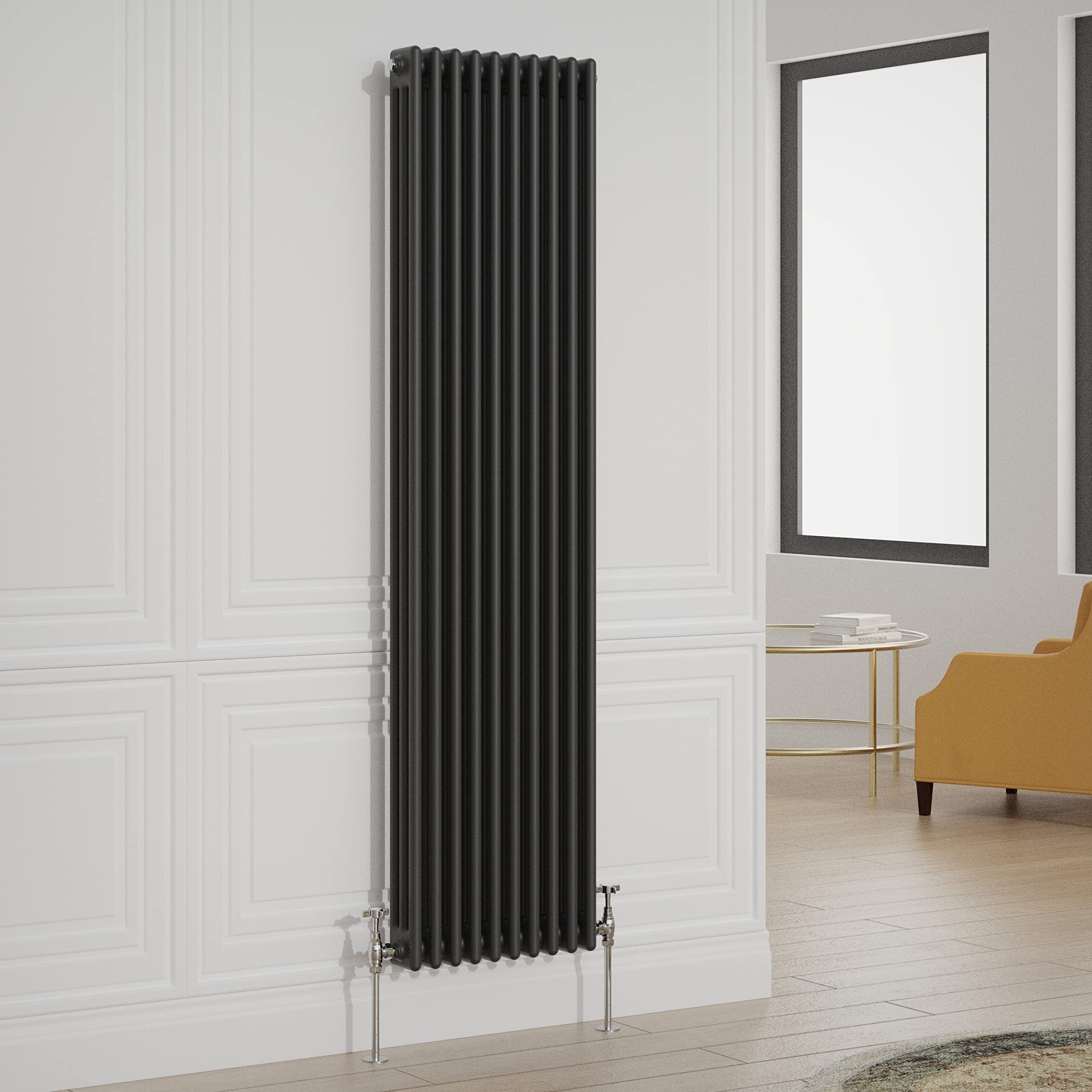 Warmehaus Black Traditional Radiator Triple Column Vertical Cast Iron Style Central Heating Tall Radiator - 1800X470mm