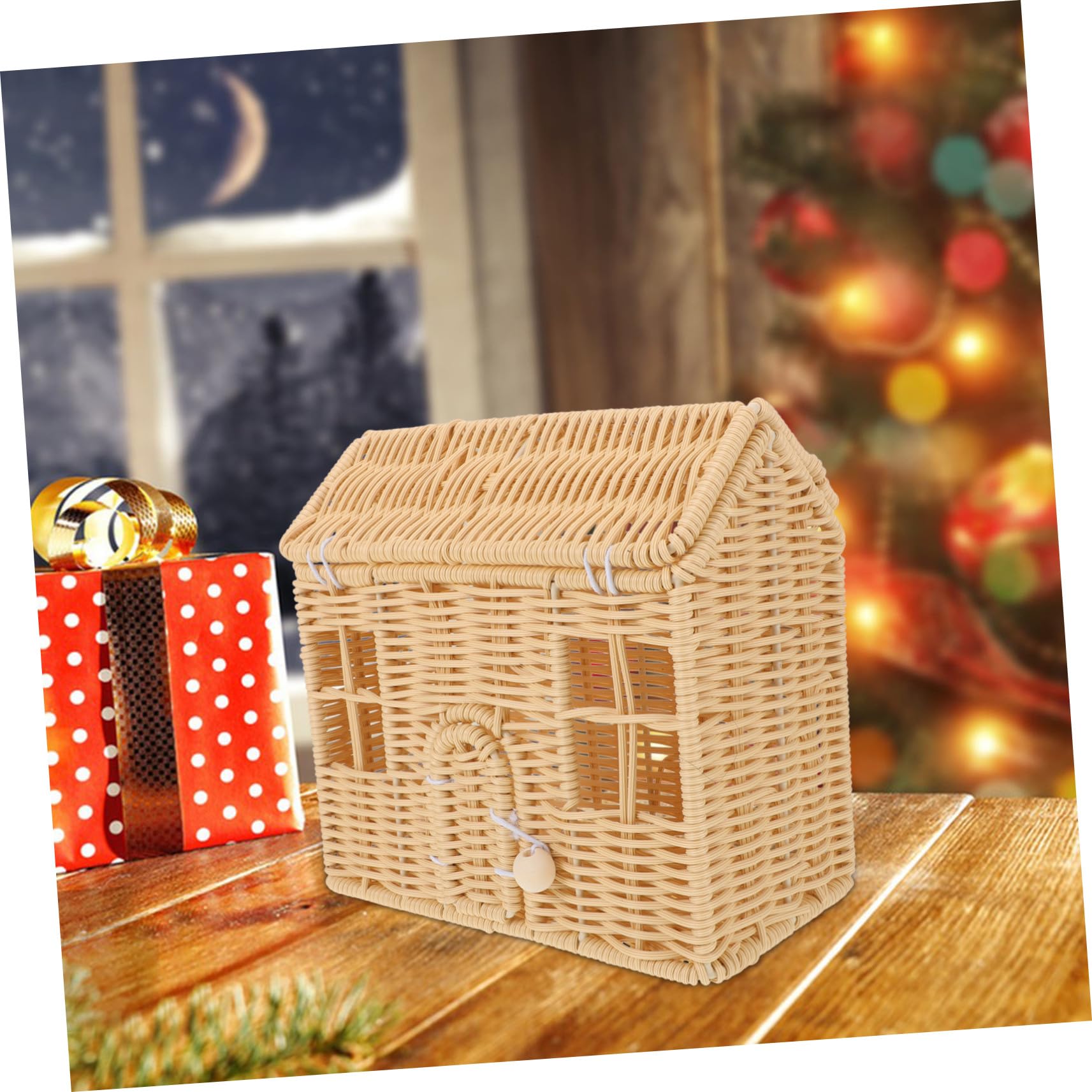 ABOOFAN Cesta Tejida con Asa de Casa Pequeña Cesta de Dulces Navideña Decorativa para Regalos de Fiesta de Shower Bodas y Celebraciones Navideñas