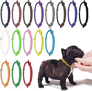 JJWNML 16 Pieces Puppy ID Collars, Newborn Kittens, Soft Polyester Collars, Adjustable Bands, Identification Puppy Collar for Newborn Pet, Multi-Coloured (L, 17-28 cm) product image