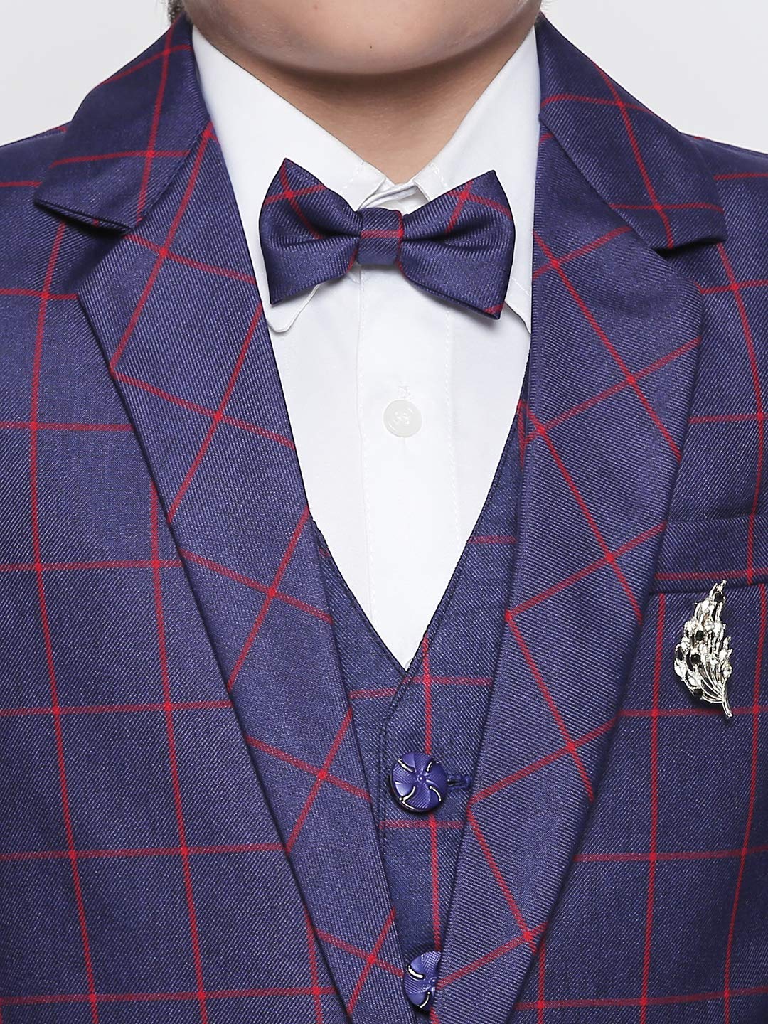 Jeetethnics Boys Navy Blue Checked Coat Suit Set with Waistcoat Shirt and Trousers (9058J) 3