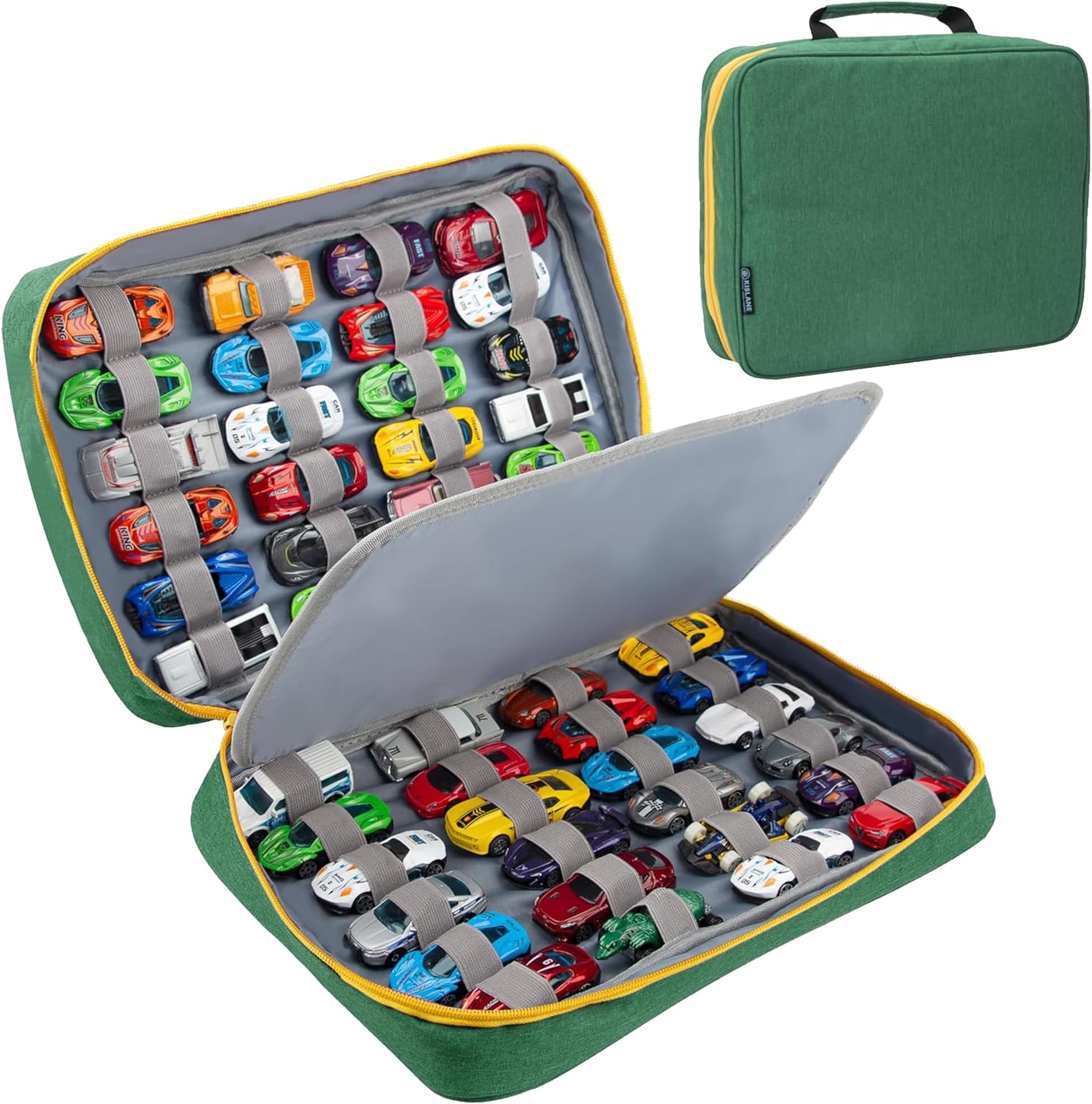 KISLANE Car Storage Case Organizer for 48 Vehicles – Portable 1:64 Scale Die-Cast Collection Carrying Case with Elastic Slots, Travel Storage Bag for Collectors, Blue