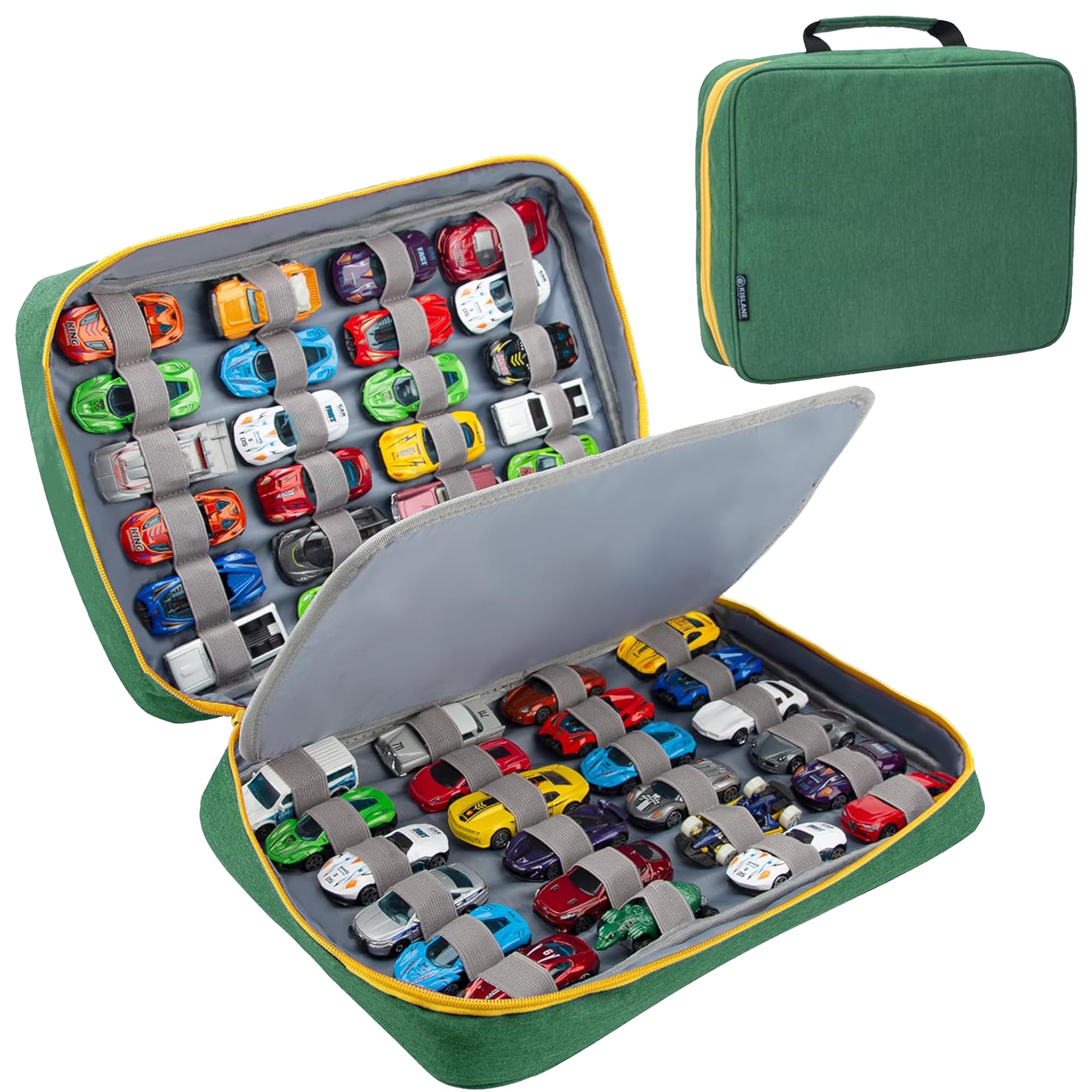 KISLANE Car Storage Case Organizer for 48 Vehicles – Portable 1:64 Scale Die-Cast Collection Carrying Case with Elastic Slots, Travel Storage Bag for Collectors, Blue