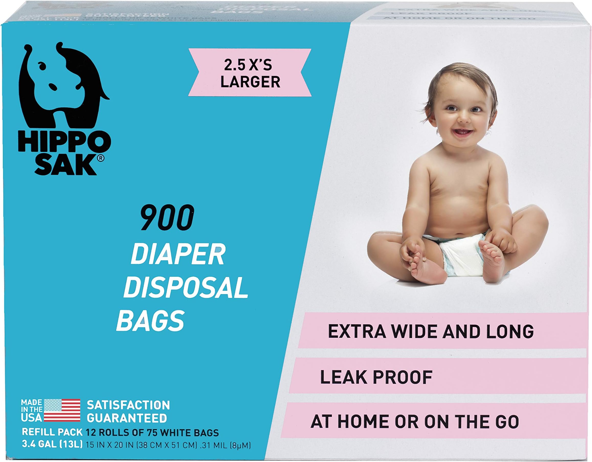 Hippo SakHippo Sak Diaper Disposal Bags, 900 Count, White , 15x20 Inch
