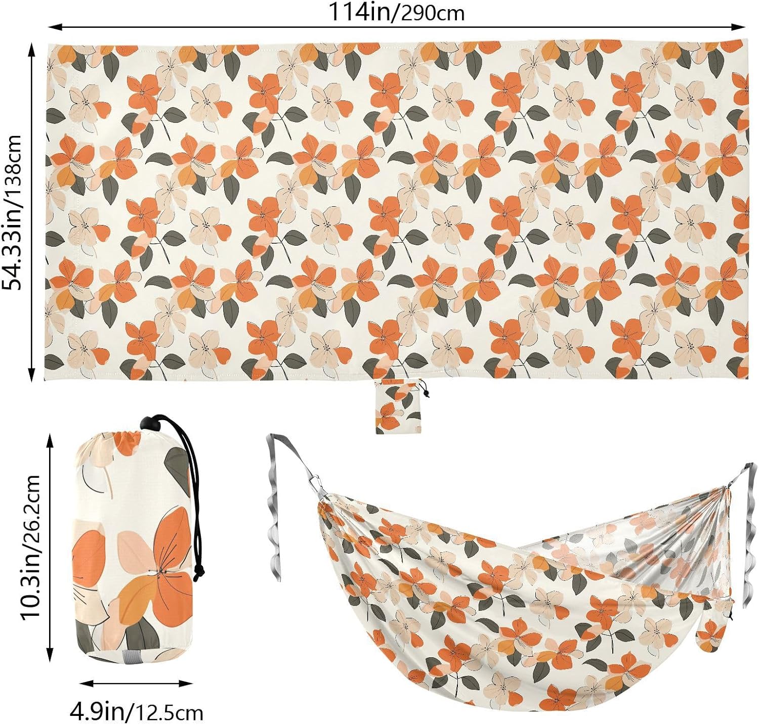 Simple Flowers Retro Camping Hammocks Tree Hammock for Outside Beach Patio Garden