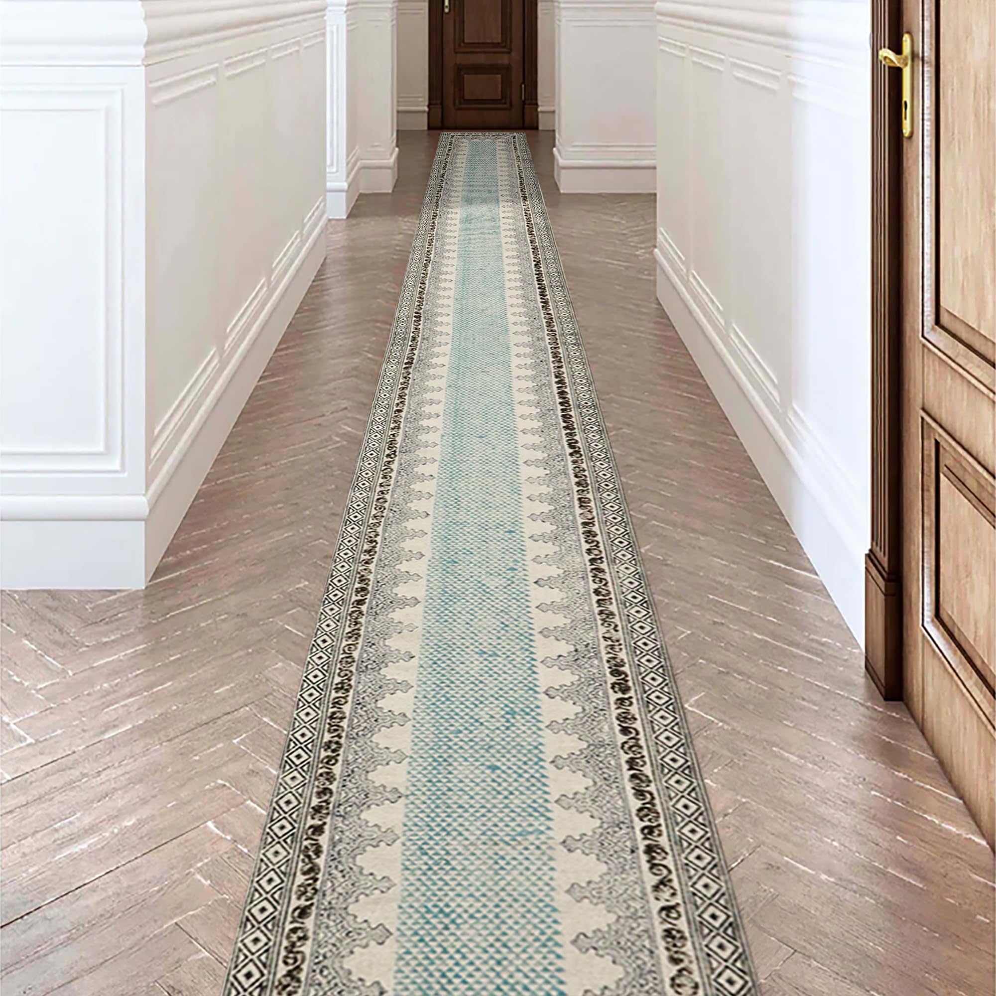 Baumwollläufer, 2 x 20 Kelim-Teppich, grün und braun, flach gewebt, 0,19 Zoll, waschbarer Baumwollteppich, für drinnen und draußen, Läuferteppiche für Flur, Treppen, Korridor