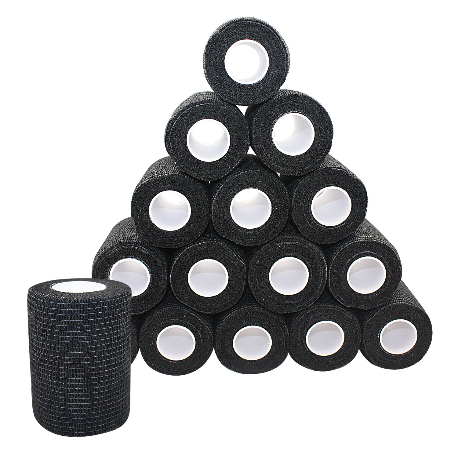 COMOmed Self Adherent Cohesive Bandage Latex 3"x5 Yards First Aid Bandages Stretch Sport Athletic Wrap Vet Tape for Wrist Ankle Sprain and Swelling,Black(16 Rolls)