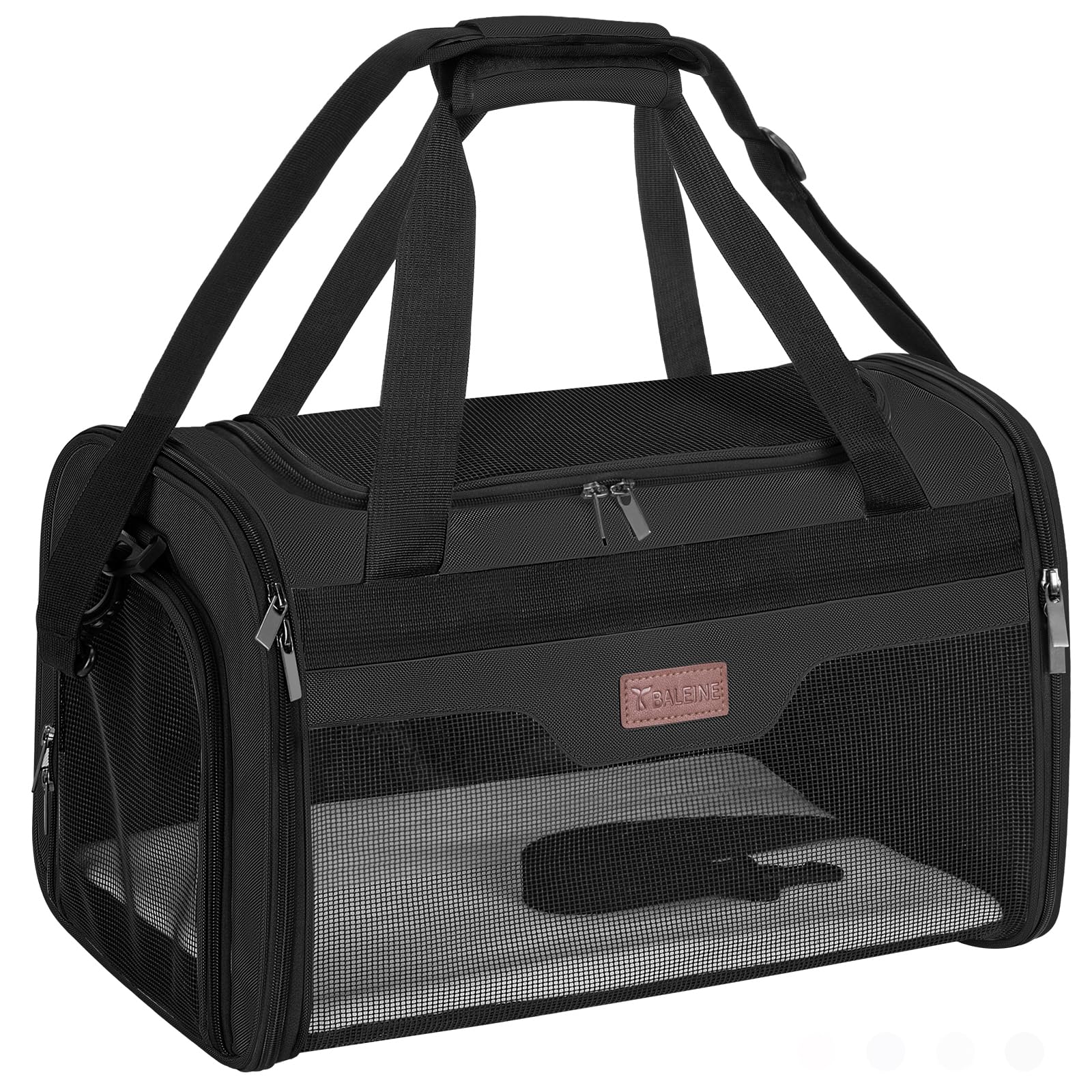 BALEINE Transportador para gatos y cachorros para mascotas pequeñas y medianas de hasta 15 libras, bolsa de viaje para perros de lados suaves con cremalleras de seguridad, funda de transporte plegable
