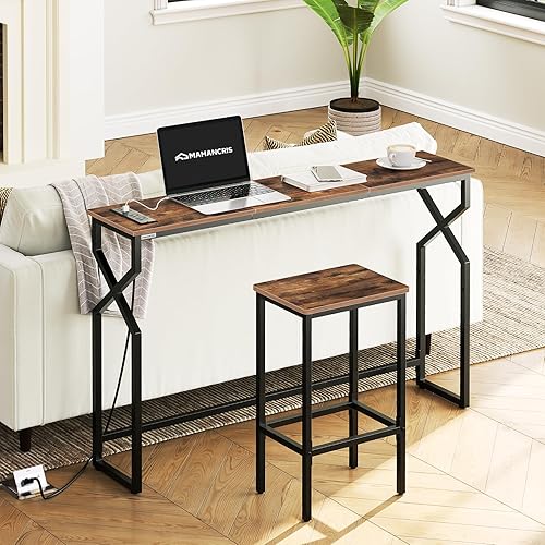 Miniatura 2 de Mesa consola para sofá, mesa de entrada de 44.9 pulgadas con estación de carga, mesa de sofá estrecha, mesa de pasillo, mesa de sofá con puertos