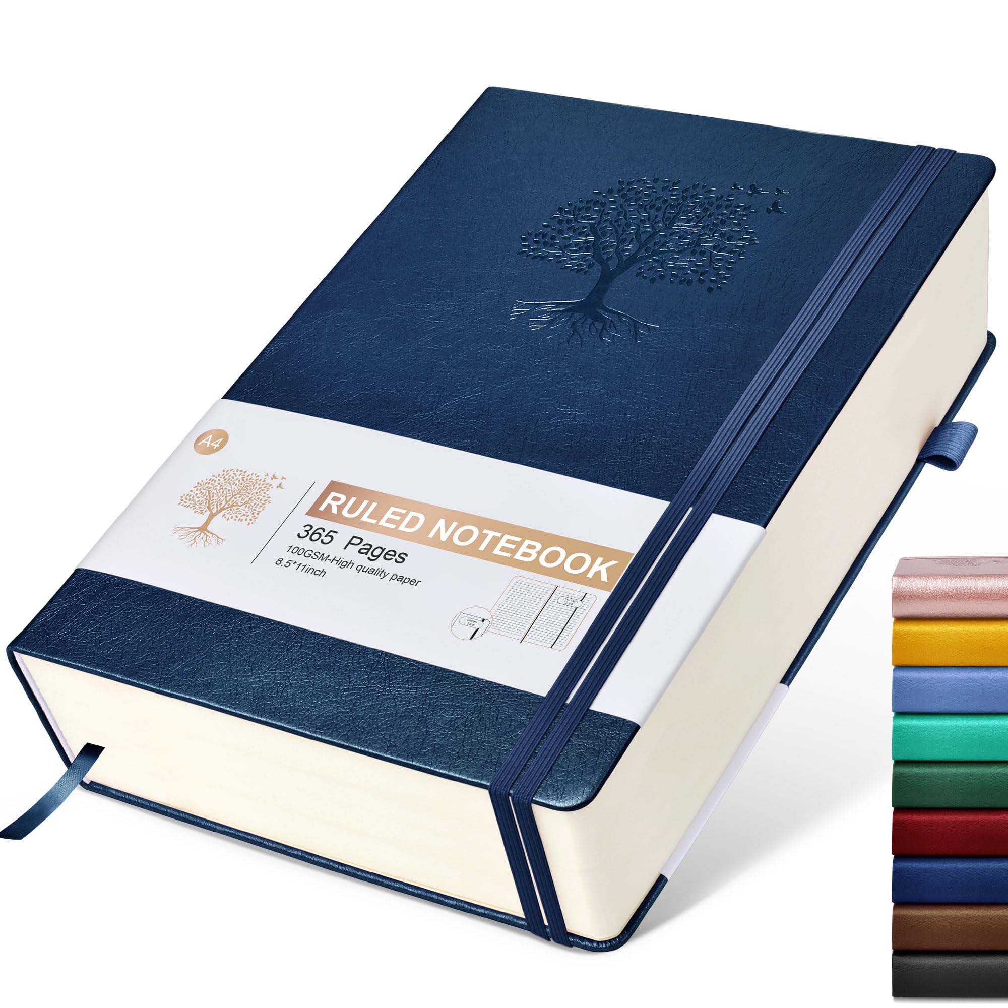 Diario a righe, 365 pagine A4, grande diario per scrivere a righe, copertina rigida in pelle per donne e uomini, quaderno quotidiano per lavoro, prendere appunti, carta spessa 100 g/m² (21,6 x 27,9