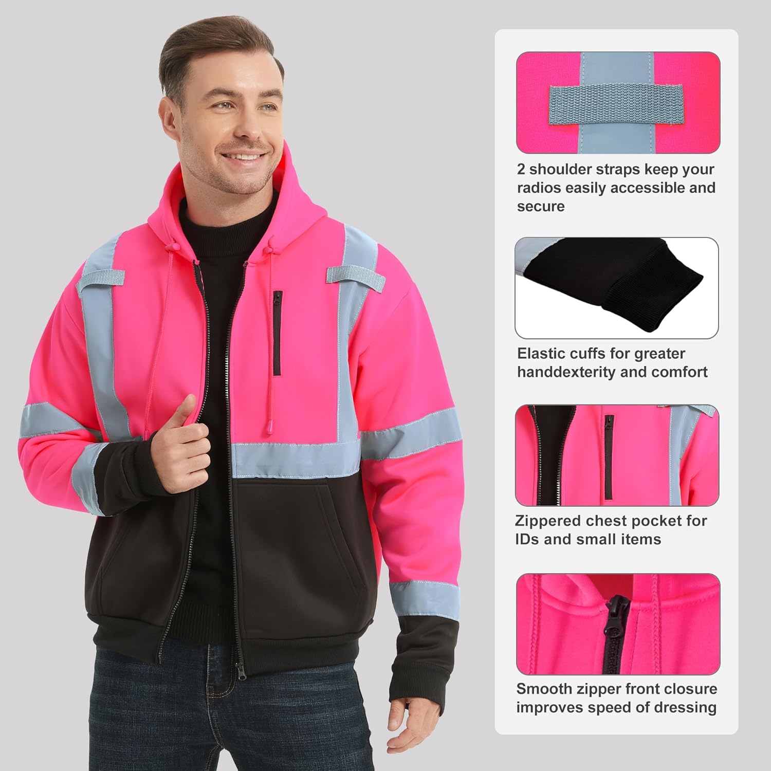 ProtectX Hi Vis Hoodie for Men Women High Visibility Safety Sweatshirt Reflective with Pockets for Construction Work Class 3
