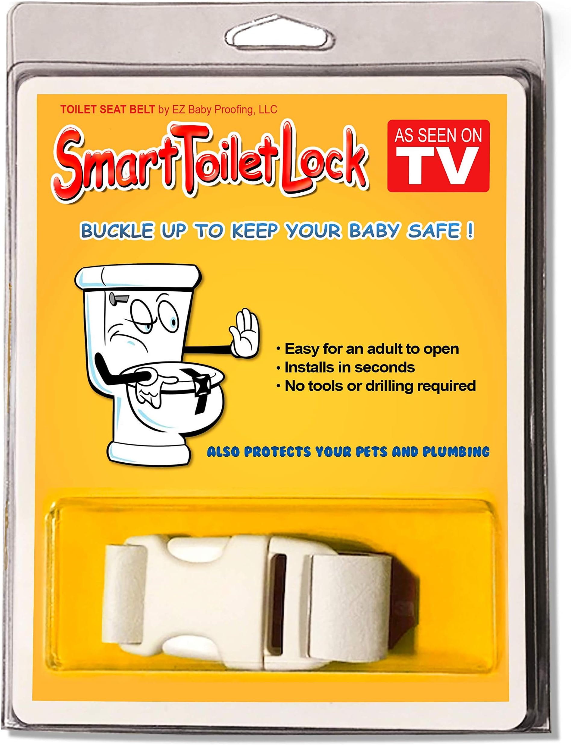 Smart Toilet Lock - "Toilet-Seat-Belt"- Baby Toilet Lock - Free Book - "EZ Baby Proofing"