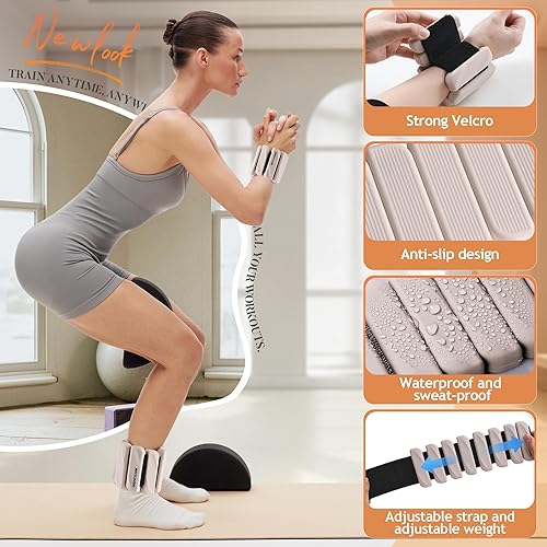 Miniatura 4 de Juego de 2 pesas para tobillo (1 libra2 libras cada una) para mujeres y hombres, pulsera ajustable para gimnasio en casa, brazaletes con peso,