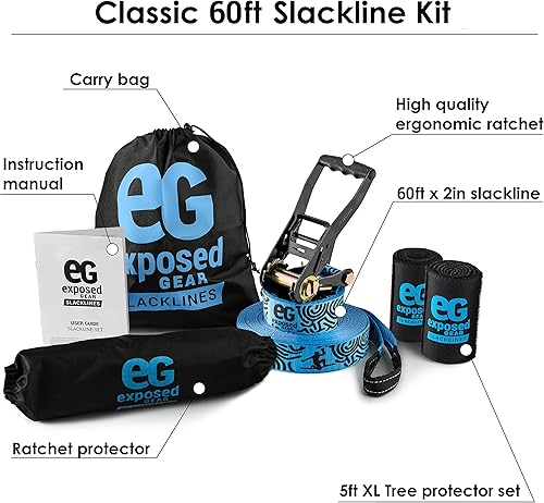 Miniatura 2 de EG Exposed Gear Slackline Kit con protectores de árbol trinquete de alta calidad  cubierta folleto de instrucciones de instalación y bolsa de