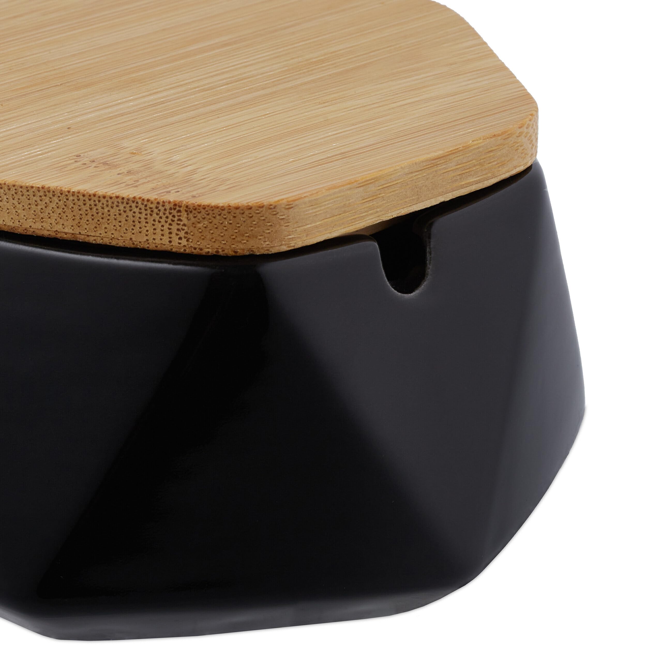 10 posacenere con coperchio, ceramica, interno ed esterno, B x T: 11,5 x 10,5 cm, posacenere antivento, nero/naturale