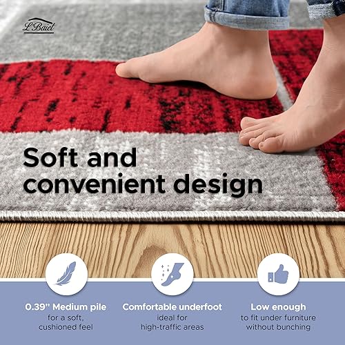 Miniatura 4 de L'Baiet Verena - Alfombra geométrica roja y gris de 8 x 10 pies, alfombra de área grande para sala de estar, dormitorio, mesa de comedor, oficina,