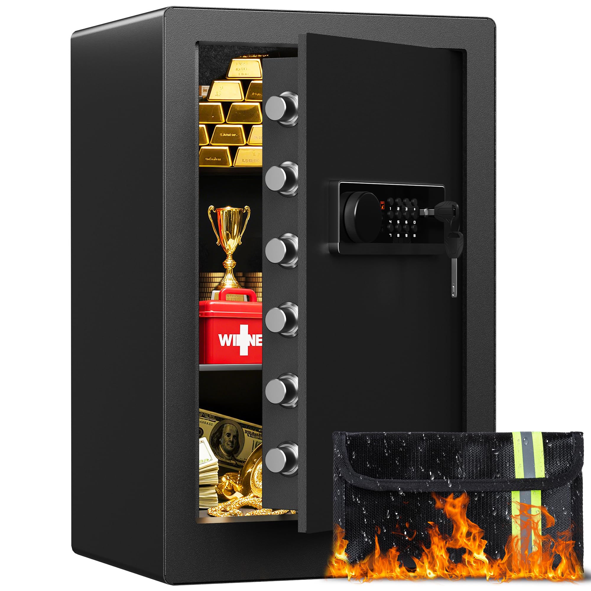 Photo 1 of *MAJOR DAMAGE*
Large Steel Safe Box 3.0 Cuft for Home with LED Light, 6 Locking Bolts Electronic Safe Fireproof with Removable Shelves & Smart Alert, Digital Safe with Fireproof Bag for Document Hotel Office