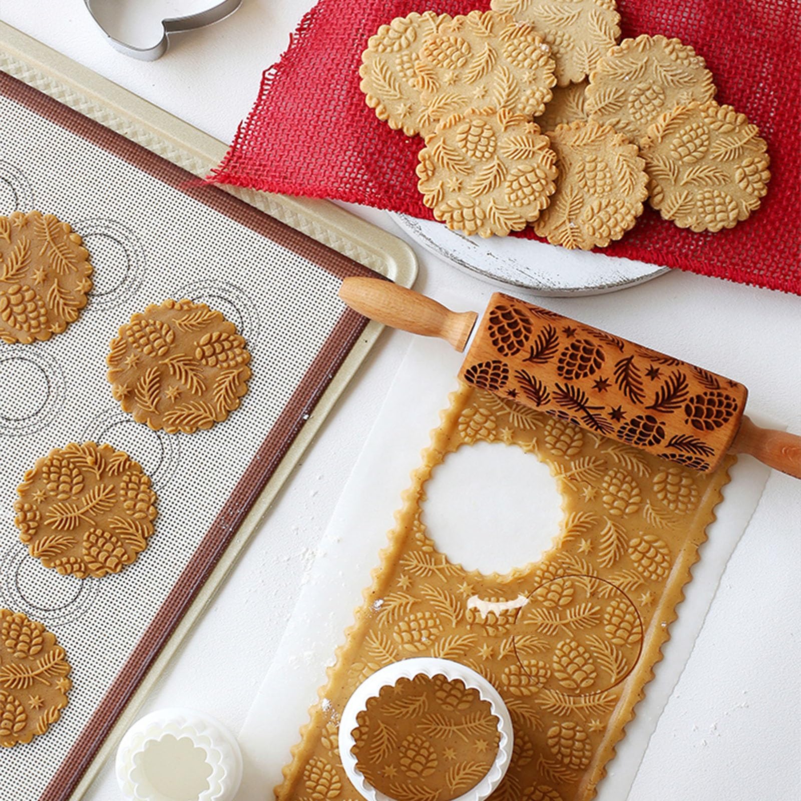 Rouleau À Pâtisserie Gaufré, Rouleau À Pâtisserie Gaufré, Rouleau À Pâtisserie Gaufré Gravé en Profondeur avec Motif De Cerf De Noël, Rouleau À Pâtisserie Imprimé en 3D Et Sûr pour L'alimentation (Co