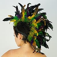 Vista 2 de ZUCKER Disfraz de tocado de plumas naturales Mohawk - Accesorios para el cabello para fiesta de cosplay de Halloween, Mardigras
