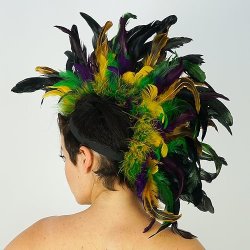 Miniatura 2 de ZUCKER Disfraz de tocado de plumas naturales Mohawk - Accesorios para el cabello para fiesta de cosplay de Halloween, Mardigras