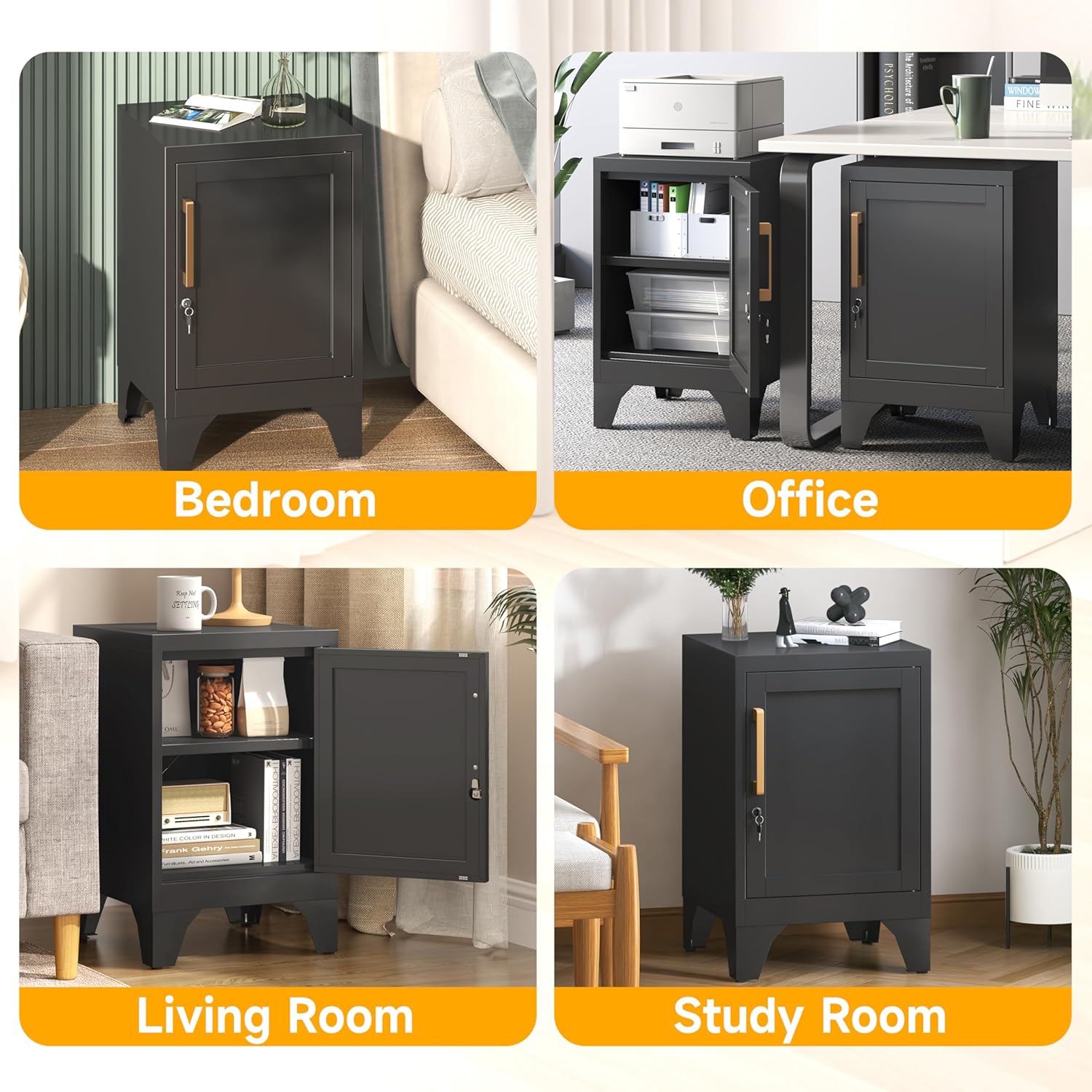 23.6" H Black Metal Locker Nightstand with 1 Lockable Door and 1 Adjustable Shelf, Small Storage Cabinet with Detachable Legs and Vintage Handle for Home Office,Living Room or Bedroom,Easy Assembly