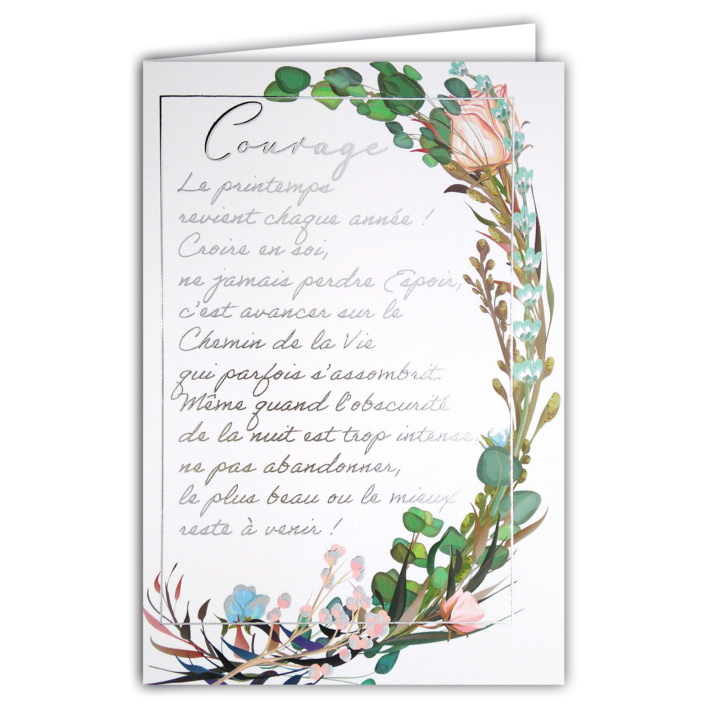 Afie 69-3062 Courage Hope Card with Glossy Words Delivered with Envelope Closed Card Size 11.5 x 17 cm Made in France