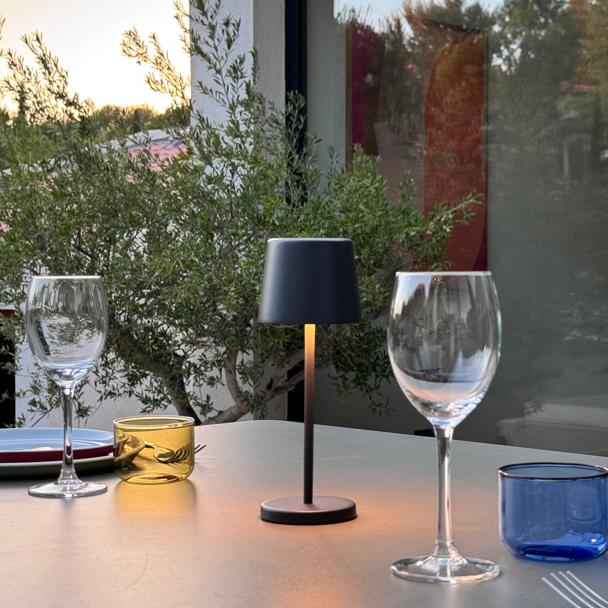 Lumisky Mini-Tischleuchte, kabellos, Aluminium, Grau, LED, Mini Rock, weiß, dimmbar, Höhe 22 cm