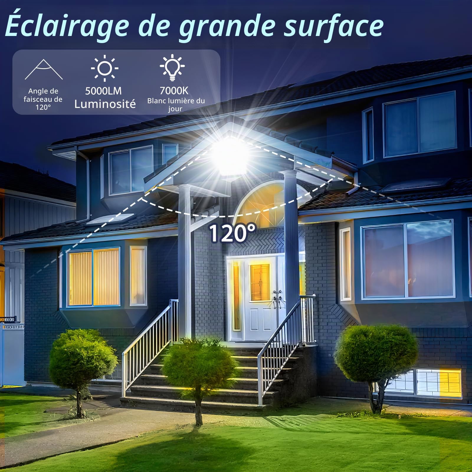 Projecteur LED Extérieur avec Détecteur 50W,5000LM Spot LED 2 Pièce
