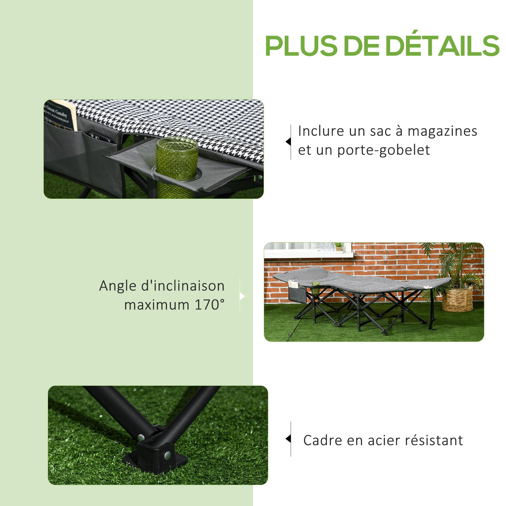 Outsunny Lit de Camping Pliable Robuste pour Adultes, Charge Jusqu'à 250 kg, Lit de Voyage Portable 1 Personne avec Poche latérale, Porte-gobelet et Sac de Transport 68 x 190 x 48 cm, Noir