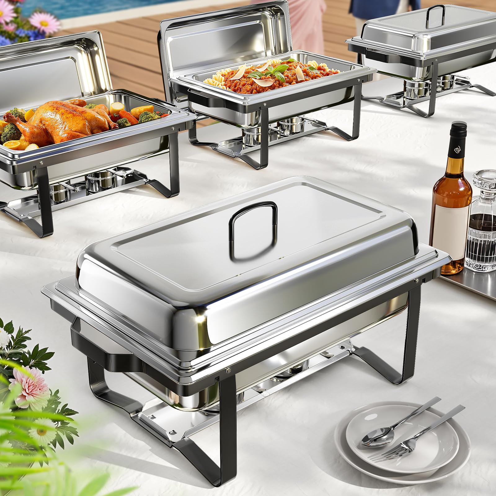 Chafing Dishes for Buffet 4 Pack, 9QT Chafing Dish High Grade Stainless Steel Chafer Complete Set,Steel Handle, Catering Events Complete Buffet Warmer