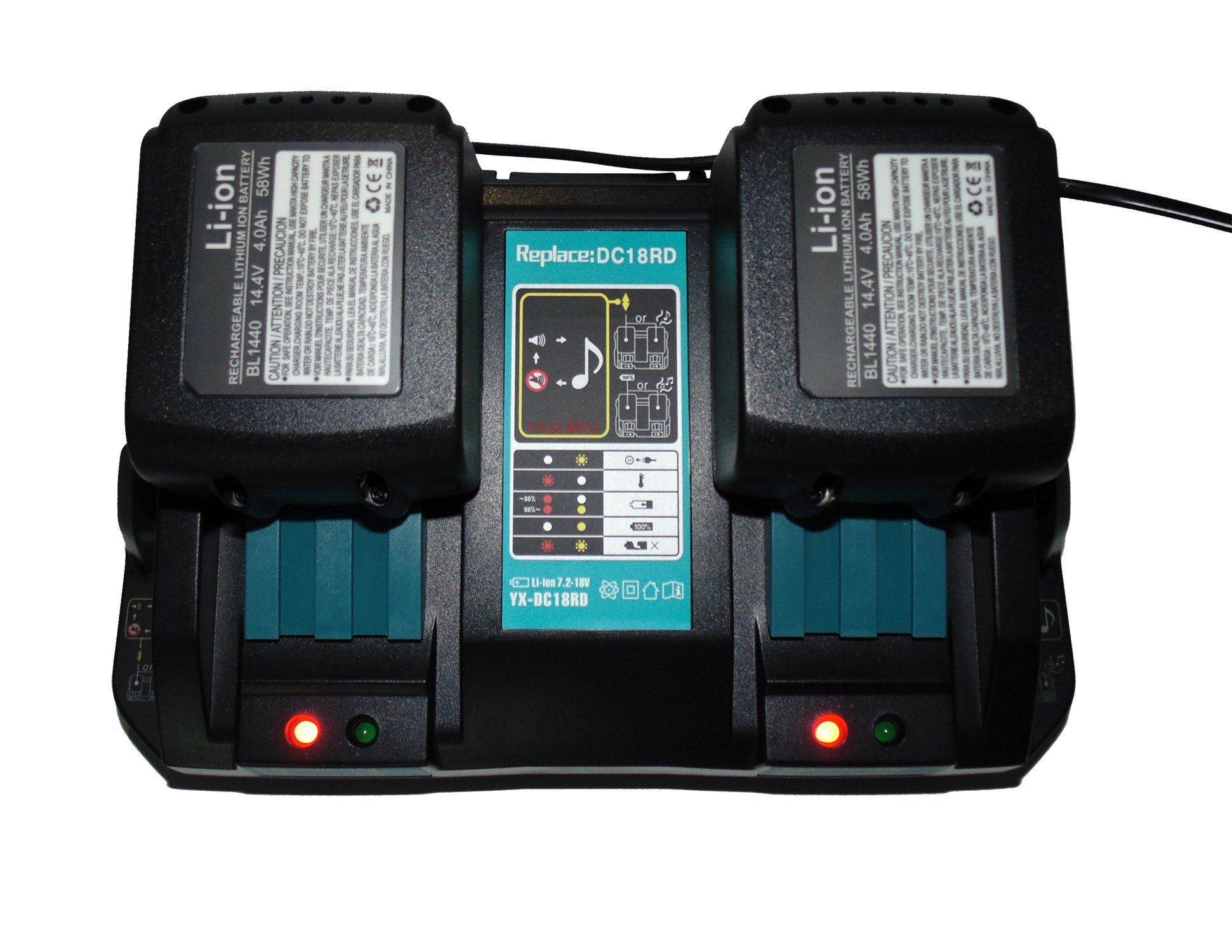 Cargador de batería para Makita Doble Cargador DC18RD 4A 14.4 V 18 V Cargador rápido DC18RA DC18RC 196933-6 para Makita batería BL1815 BL1830 BL1840 BL1850 & BL1415 BL1430 BL1440 BL1450