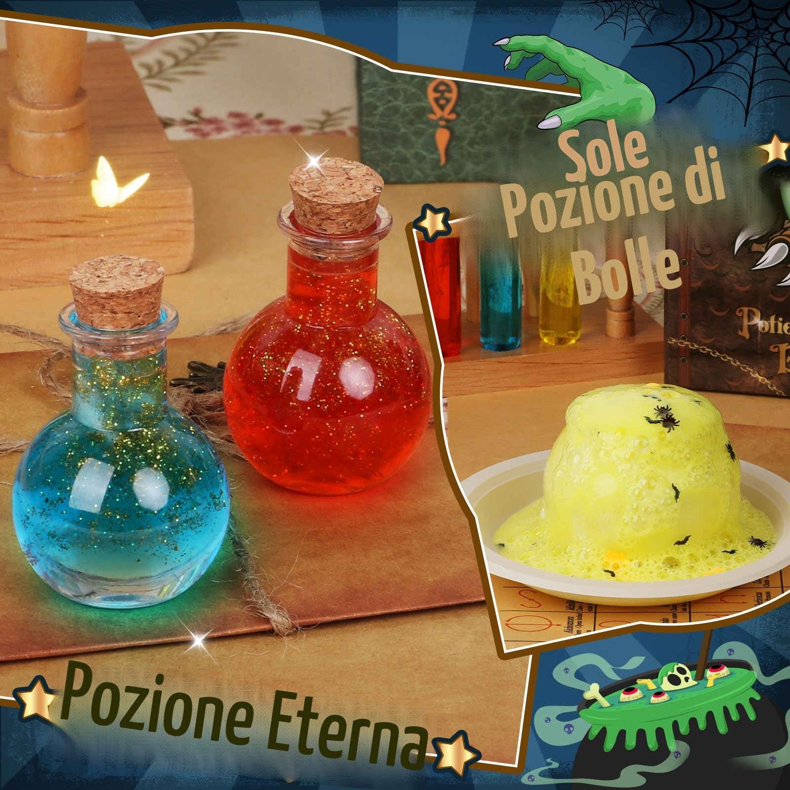 Mostof Kit di pozioni da mago per bambini, miscela 20+ pozioni magiche da fata con calderone magico, giocattolo creativo regalo di compleanno