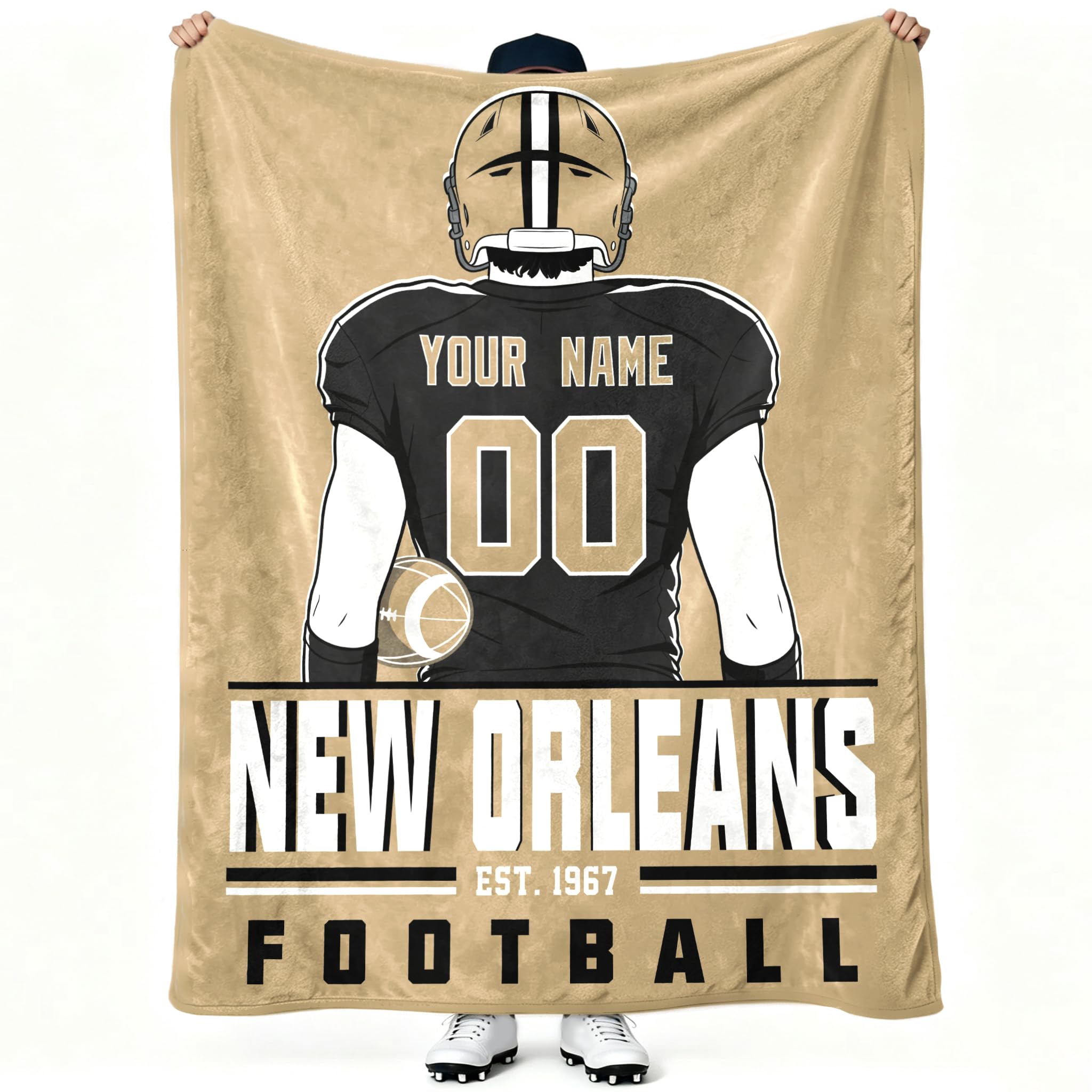 New Orleans Throw Blanket Personalized Name and Number Gifts for Men Women Kids Flannel Tapestry