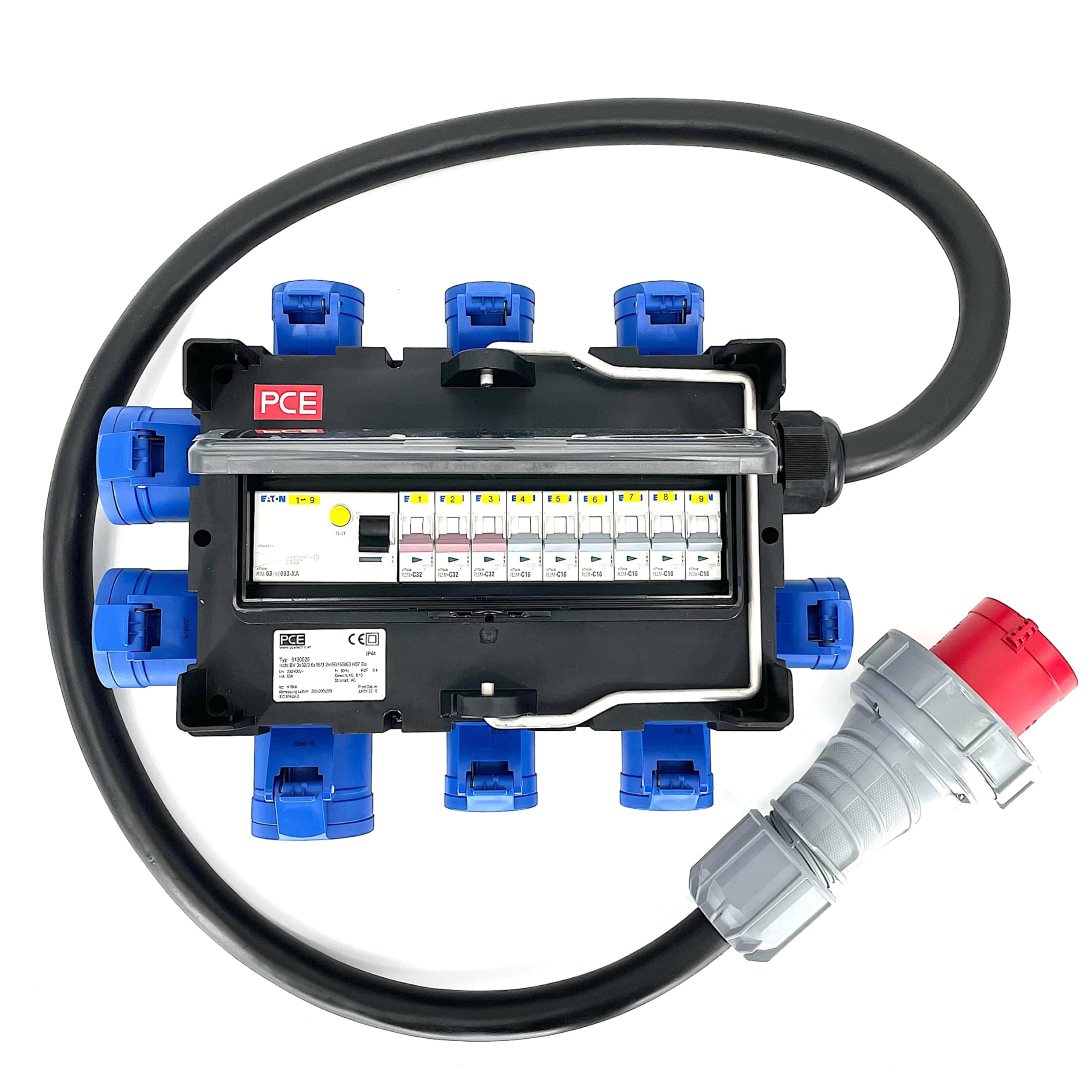 Power Box 63A 415V In, 3 x 32A + 6 x 16A Out Distribution Box for Events and Rental