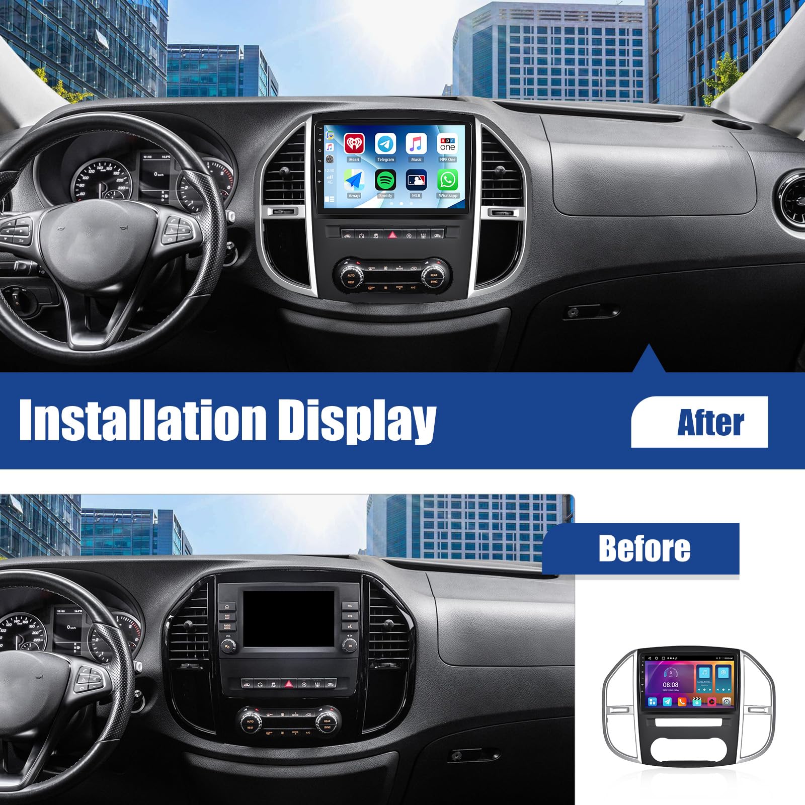 SIXWIN 2+64G Android 13 Radio Coche para Mercedes Benz Vito 3 W447 2014-2020 con CarPlay&Android Auto&Mirrorlink,10.1 Pulgadas Pantalla Táctil con Bluetooth/WiFi/GPS/FM/RDS/USB con Cámara Trasera