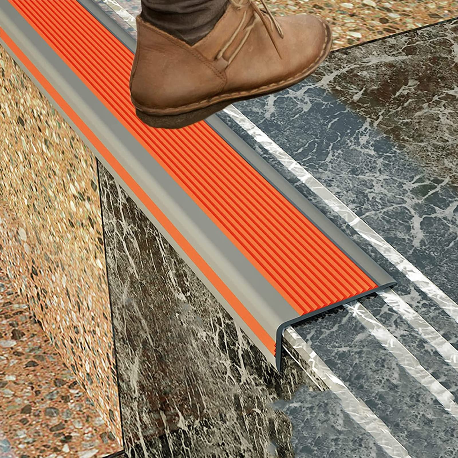 Rubber Stair Treads Non-Slip Edge Protector - Self-Adhesive Stair Step Edge Trim for Indoor Outdoor Use - Waterproof Stair Nosing Covers