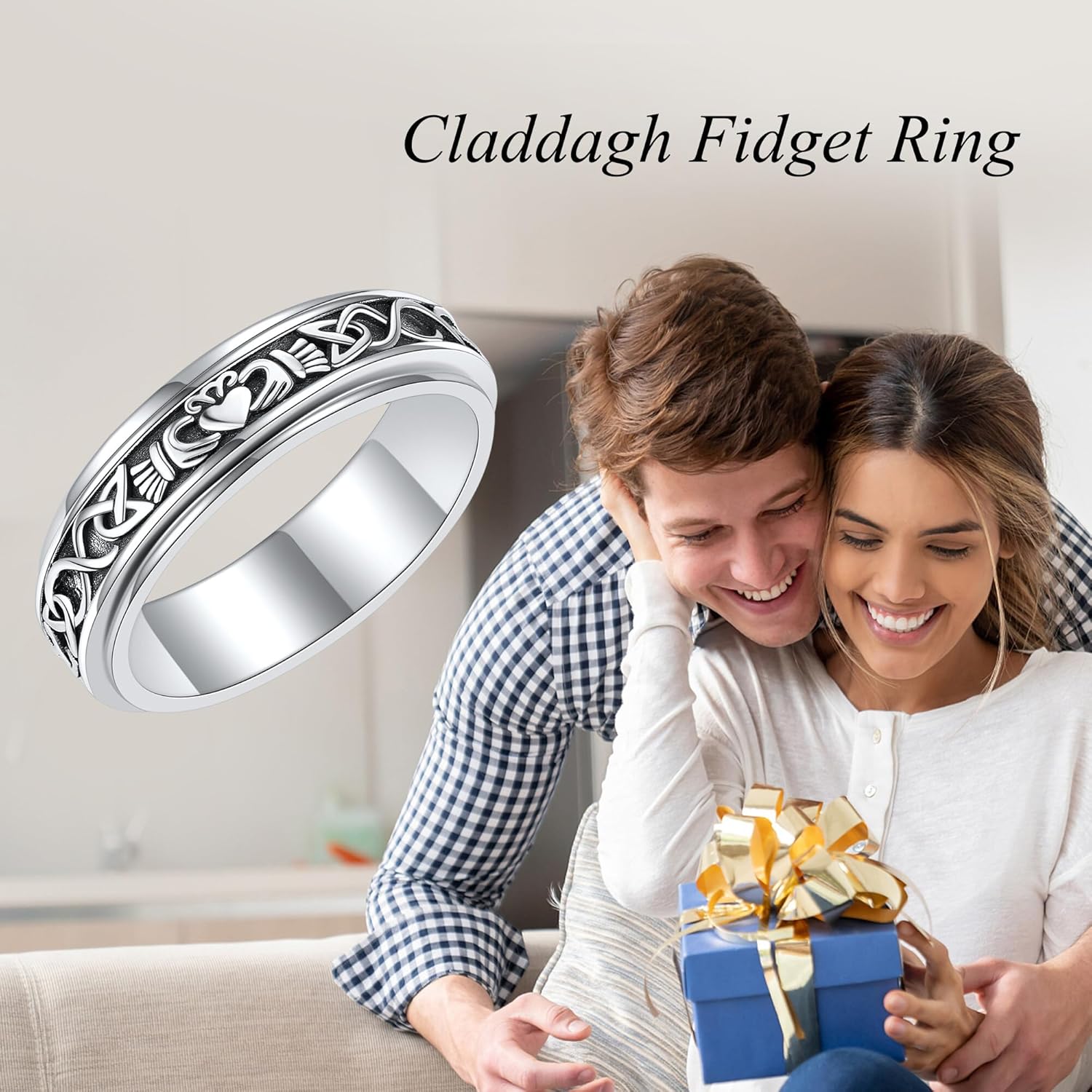 YAFEINI Claddagh Fidget Ring 925 Sterling Silver Celtic Knot Spinner Ring for Women Irish Claddagh Celtic Knot Spinning Ring Fidget Jewelry for Women Men - Image 5