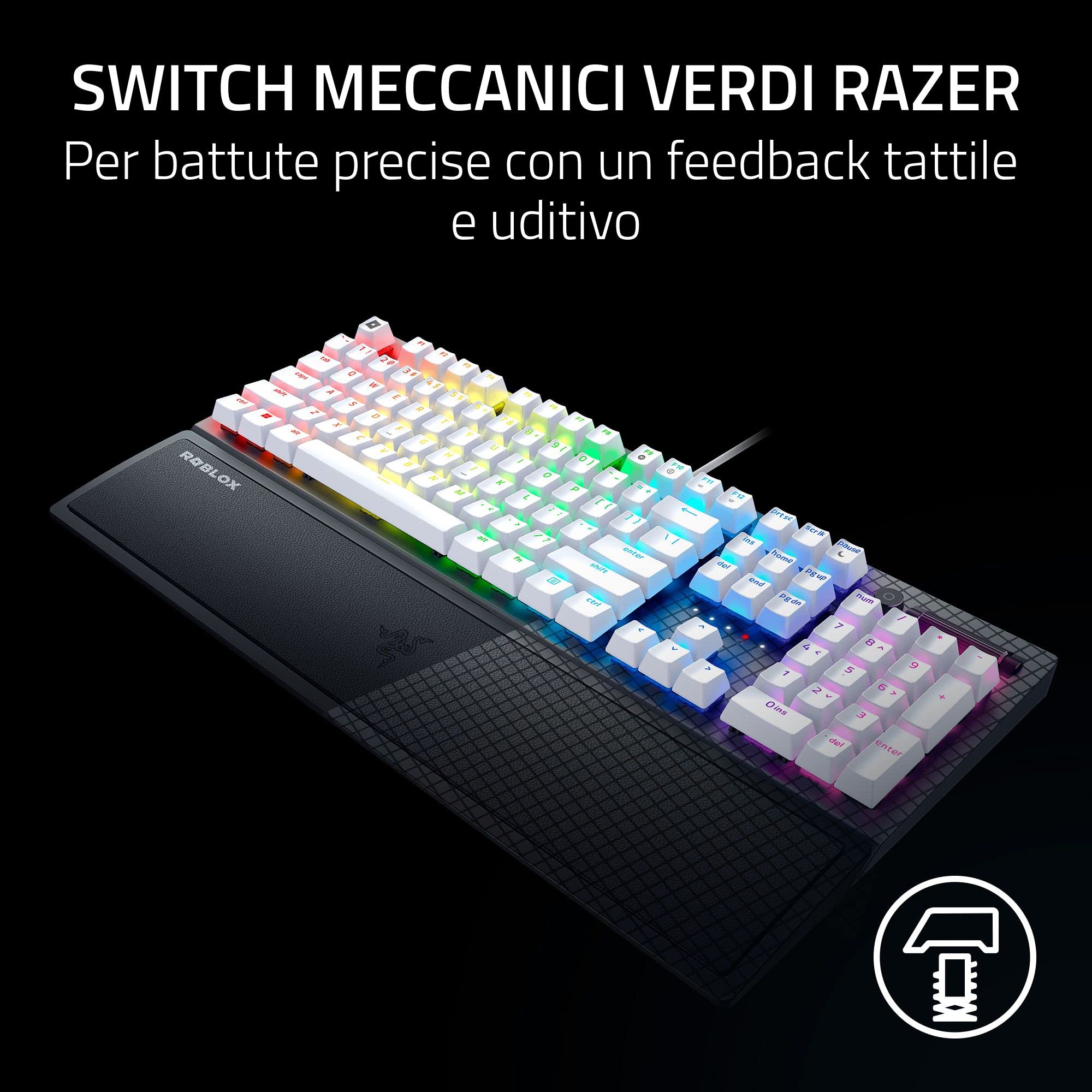 Razer BlackWidow V3 (Interruttore Verde) - Tastiera meccanica da gioco (Interruttori Clicky, Copritasti in ABS Doubleshot, Rotella digitale multifunzione e tasto multimediale) US-Layout| Roblox