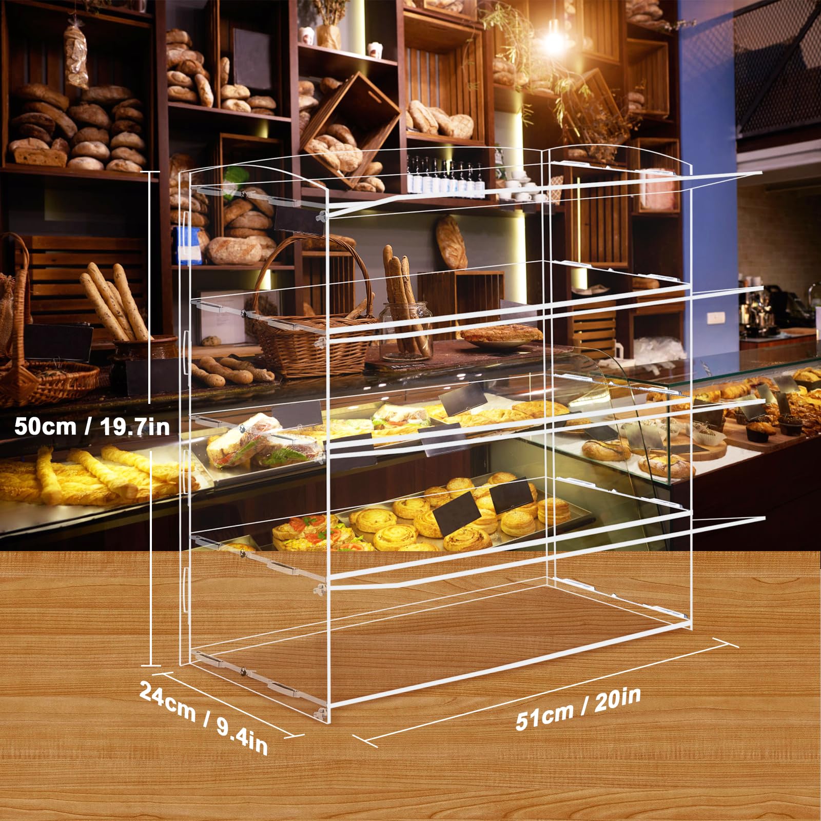 BAOSHISHAN Présentoir à pâtisserie en acrylique transparent à 4 niveaux avec pince de service pour gâteaux, gâteaux, beignets, 50,8 x 24,9 x 50,9 cm (L x l x H) (4 niveaux)